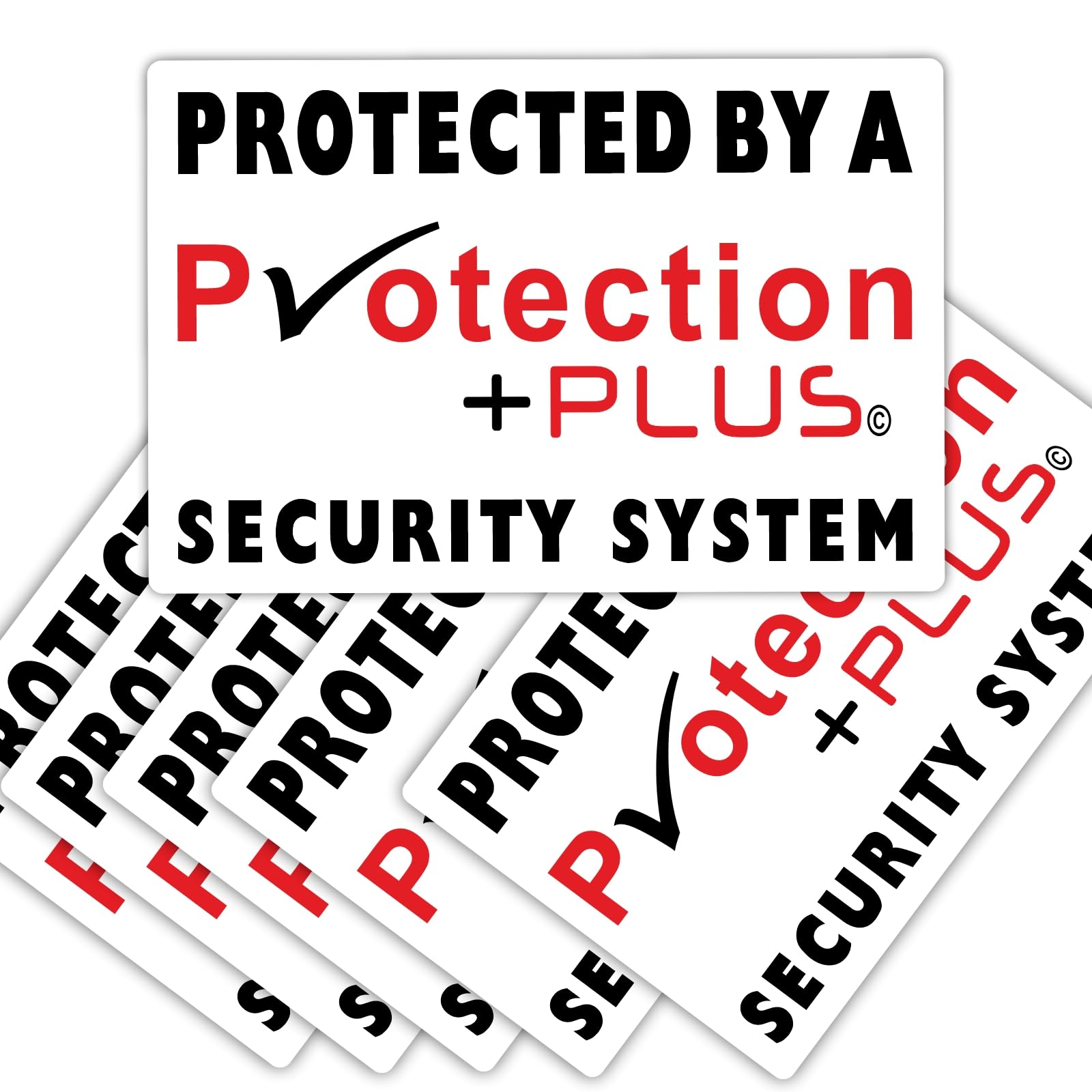 6 x A7 Protection Plus ™ Design Red on White External Stickers-Alarm System Installed-Security Warning Stickers-Self Adhesive Vinyl Signs-Bell Box,Doors,Outside of Windows 130x87mm