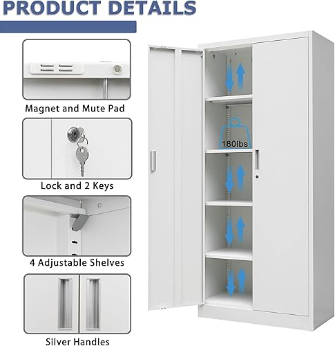 Miniatura 4 de Metal Storage Cabinet, 72" H x 36" W x 18" D Locking Cabinet with Adjustable Shelves, Steel Storage Cabinets for Garage, Home, Office, Pantry