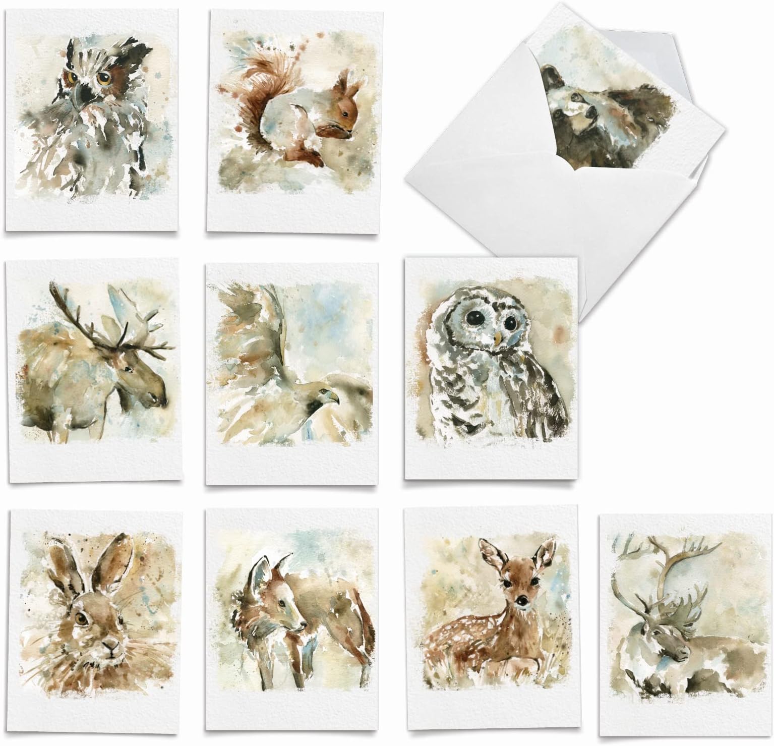 20 Merry Christmas Note Cards With Envelopes (4" X 5.12") - Holiday Animal Selfie Christmas (10 Designs, 2 Each) AM2373XSG-B2x10