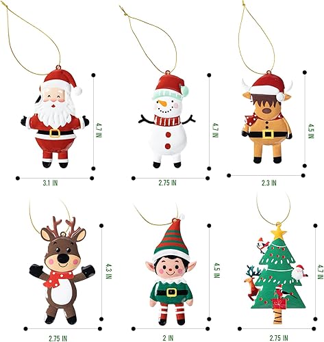 Miniatura 3 de Juego de adornos para árbol de Navidad, decoraciones navideñas con Papá Noel, muñeco de nieve, renos, personajes de elfos, 12 piezas
