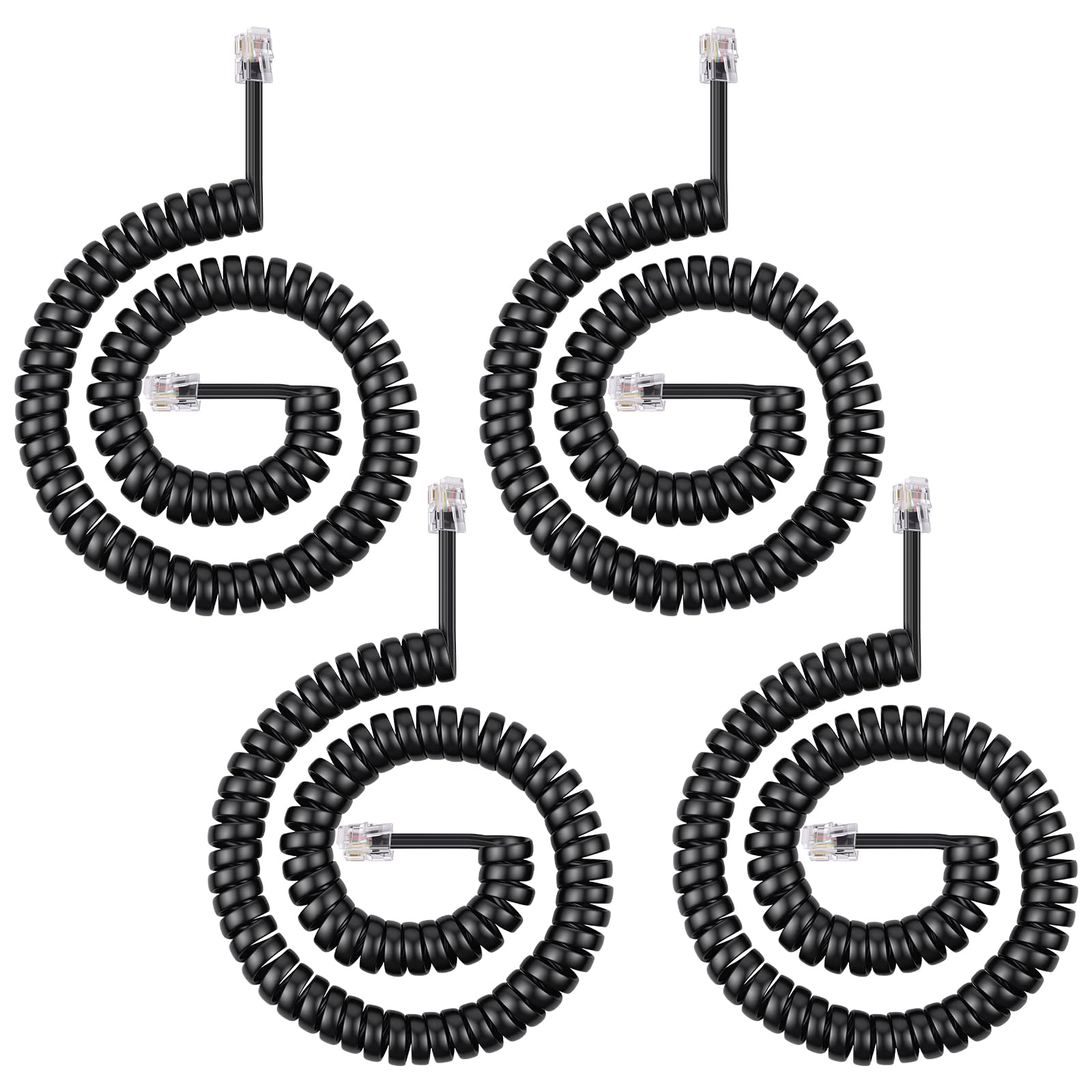 AOOSU Cable Telefónico en Espiral, 4 PCS Cable para Auricular Telefono, 4 Hilos 4P4C RJ10/RJ9/RJ22 Cable Telefónico 3 Metros, Adecuado para el Hogar y Oficina (Negro)