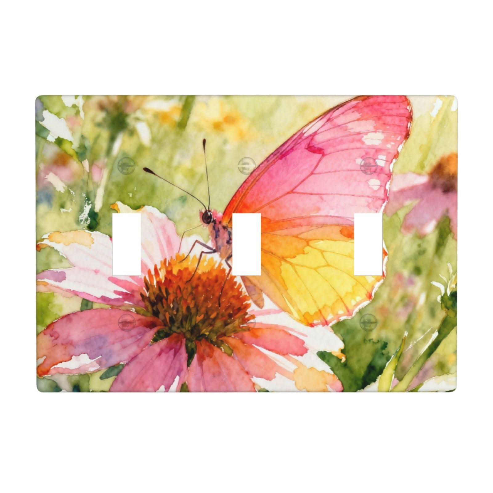 Butterflies and Wildflowers 3 Gang Switch Plate Cover-Unbreakable Polycarbonate Wall Plate, Heat Resistant Toggle Switch Decor for Home
