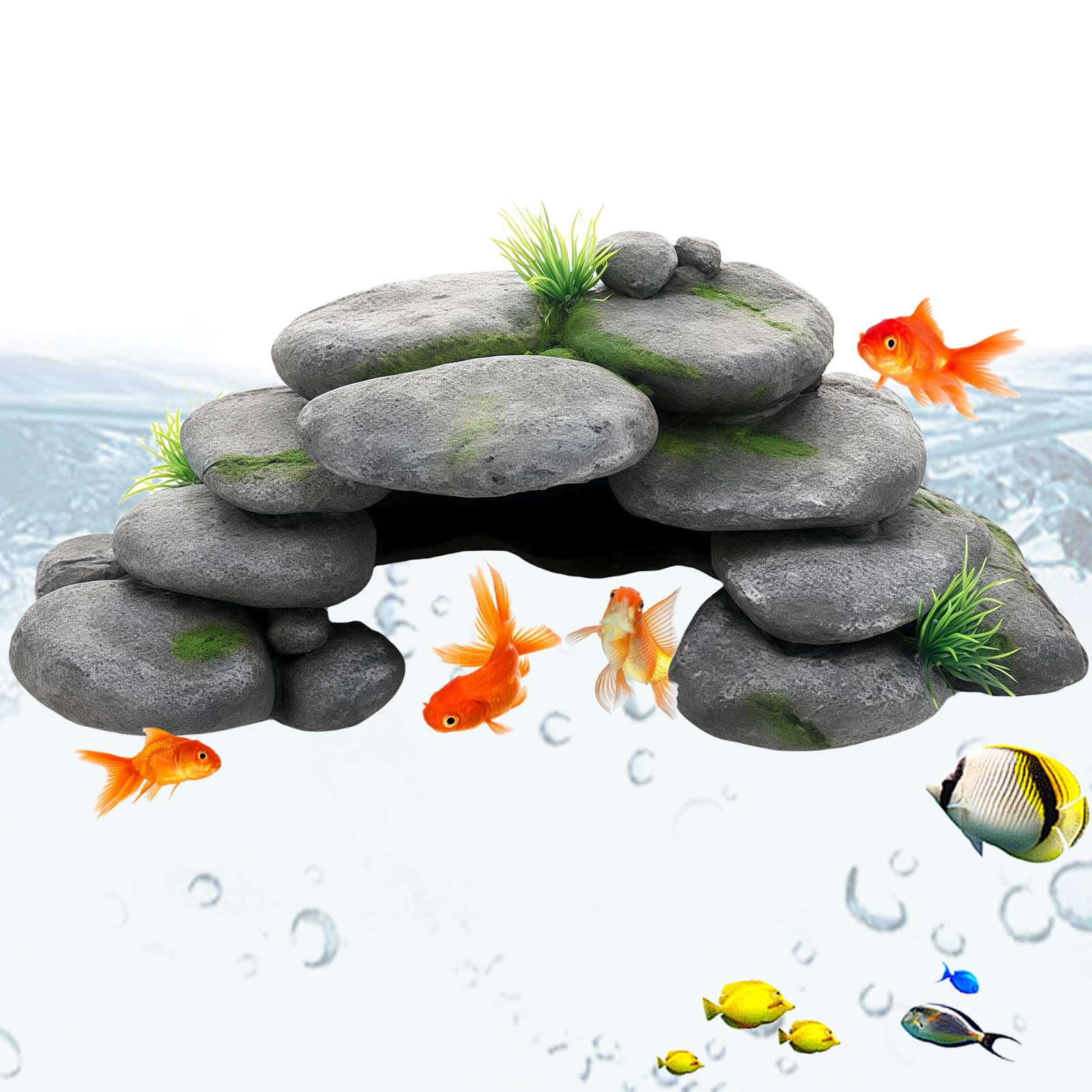 Decorazione per acquario, grotta con erba verde, decorazione per acquario, grande, decorazione per acquario, nascondiglio in resina, per tartarughe, Axolotl, gamberetti, pesci