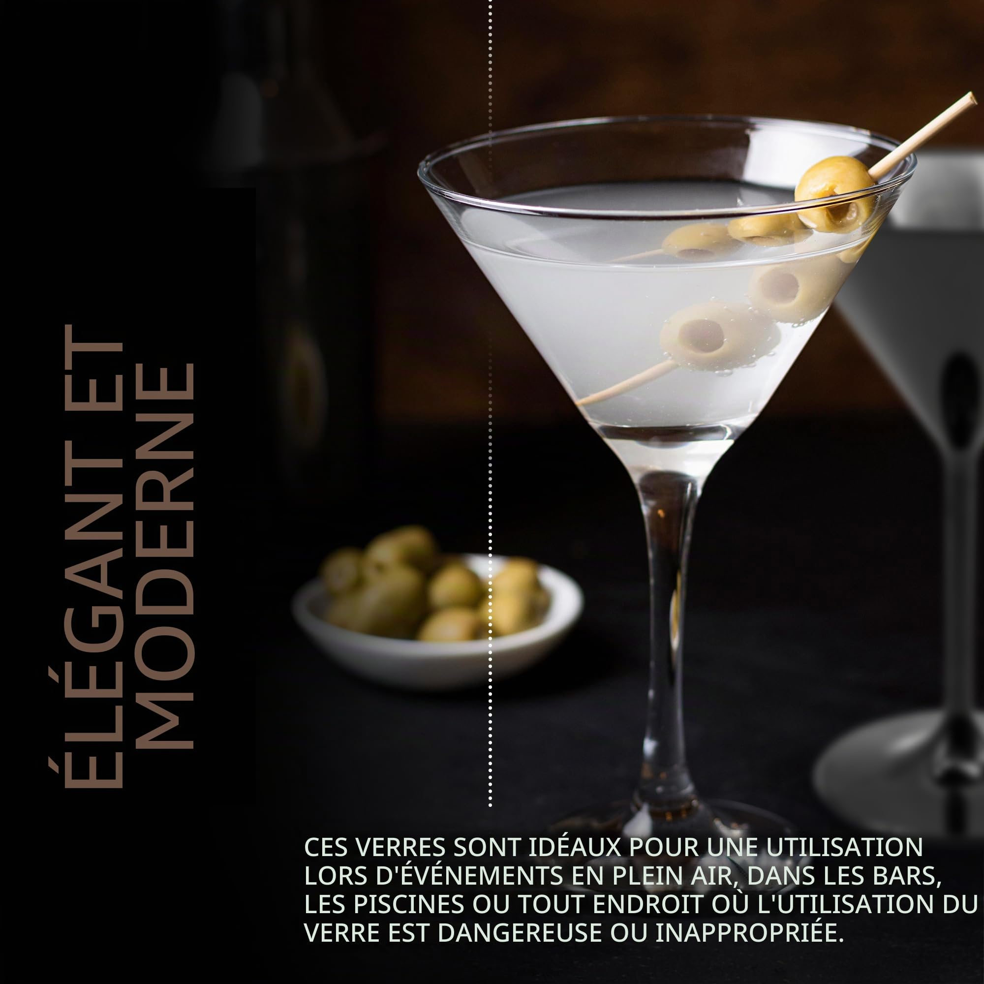 DOJA Barcelona Lot de 6 verres à martini en plastique dur réutilisables transparents en polycarbonate transparent