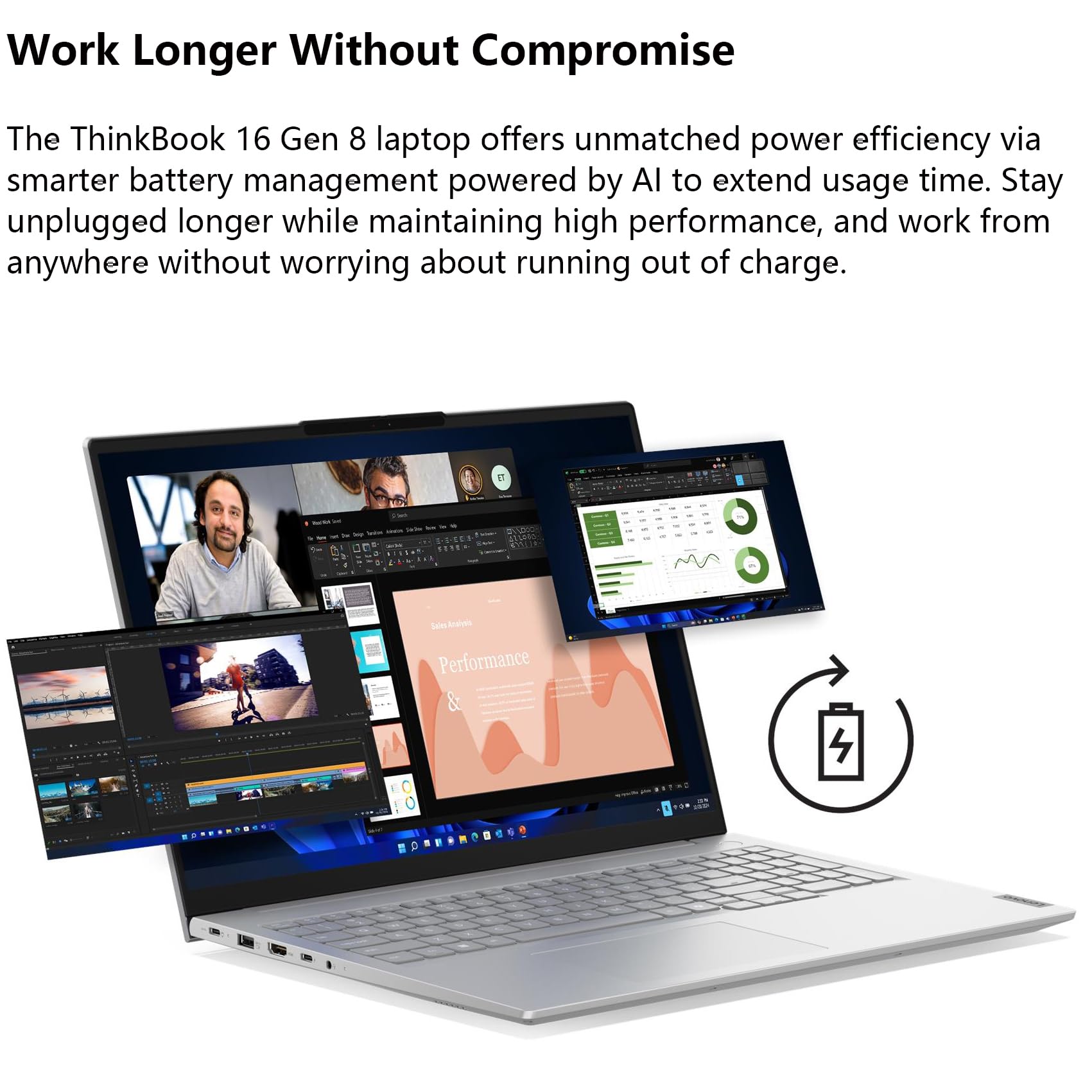 Lenovo ThinkBook 16 Gen 8 Business Laptop Computer, Intel 16-Core Ultra 7 255H (Beat i9-13900H), 32GB DDR5, 1TB PCIe SSD, 16" FHD+ Copilot AI PC, WiFi 6E, BT 5.3, Fingerprint Reader, Windows 11 Pro