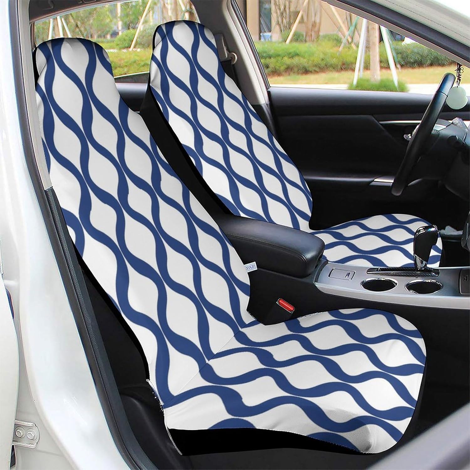 Blue Geometric Trellis Lantern Patterned Car Seat Covers Automotive Seat Covers Car Seat Protector Auto Front Seats Protector for Most Cars 2PCS