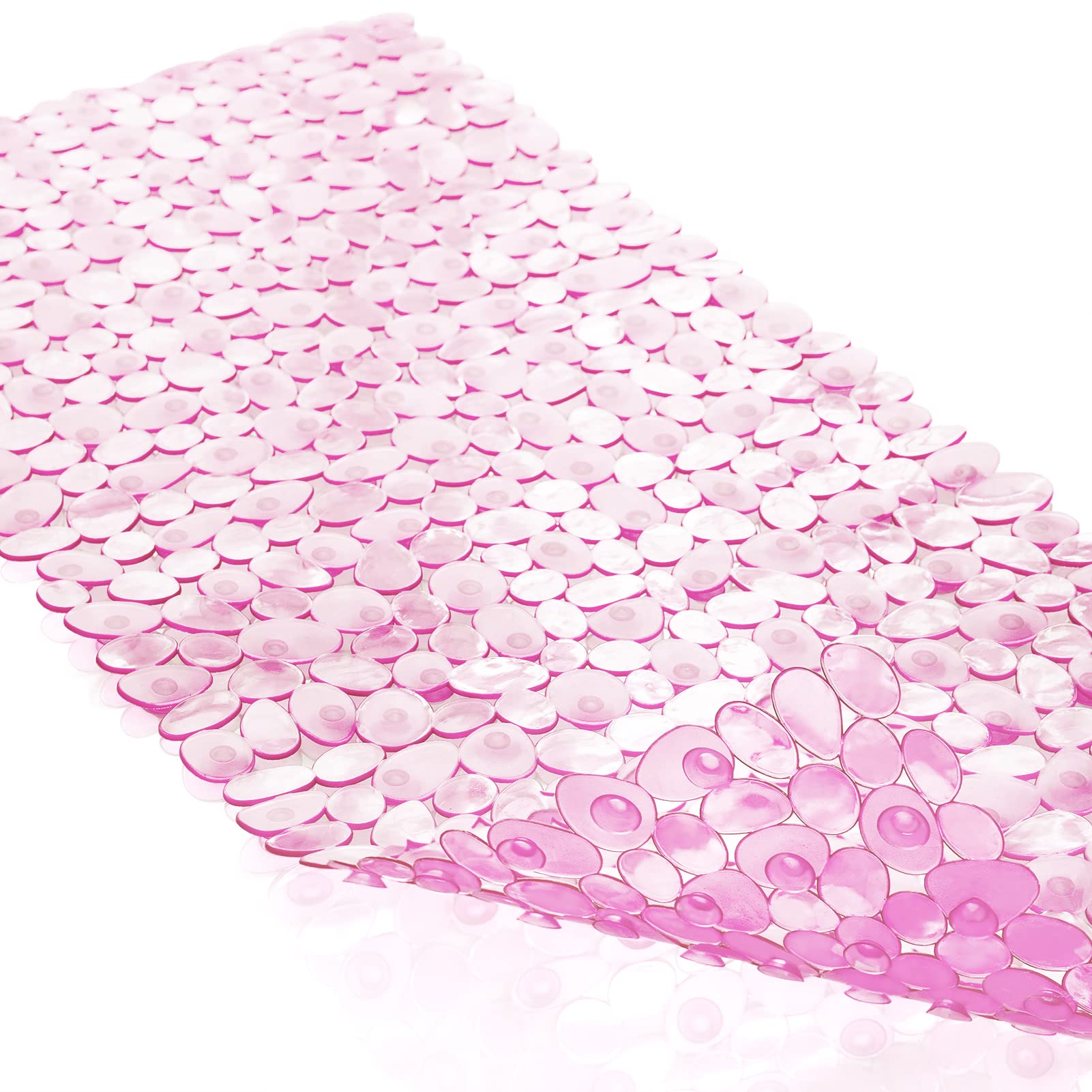 TEESHLY Bath Tub and Shower Mats, Non-Slip Pebble 35 x 16 Inches Machine Washable Bathtub Mat with Drain Holes, Suction Cups for Bathroom (Clear Pink)