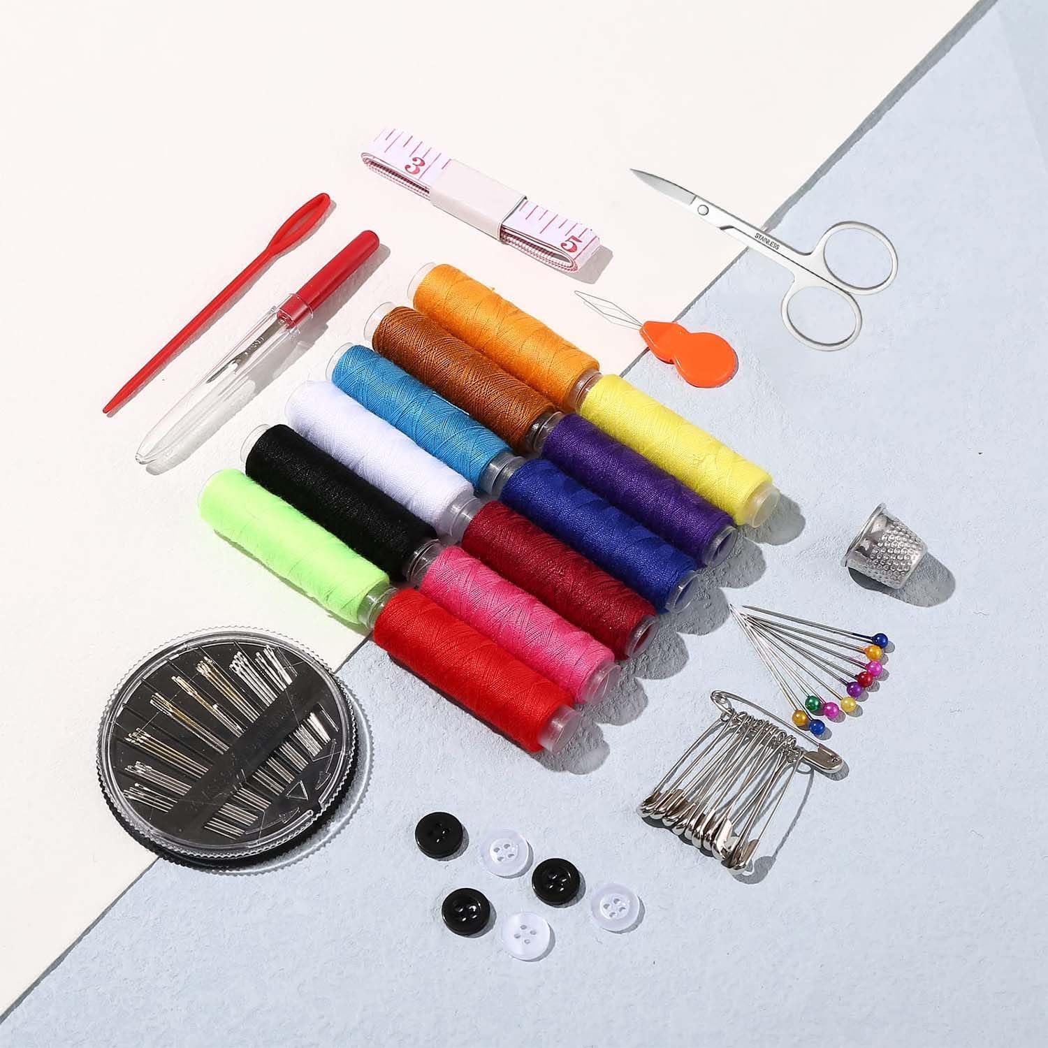 72 Pcs Sewing Kit Box Tailoring Tools Combo with Accessories, Scissors, Thread, Needles, Measuring Tape | Sui Dhaga Portable, Stitching Items Box for Home, Ladies, Multipurpose, Travel, DIY (72) 4