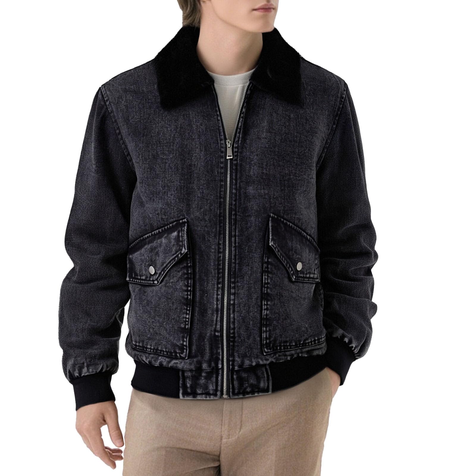 Genérico Otoño E Invierno para Hombre Solapa Clásica Forro Grueso Cálido Chaqueta Vaquera con Cremallera De Manga Larga Chaqueta Suelta Informal para Exteriores A Prueba De Frío