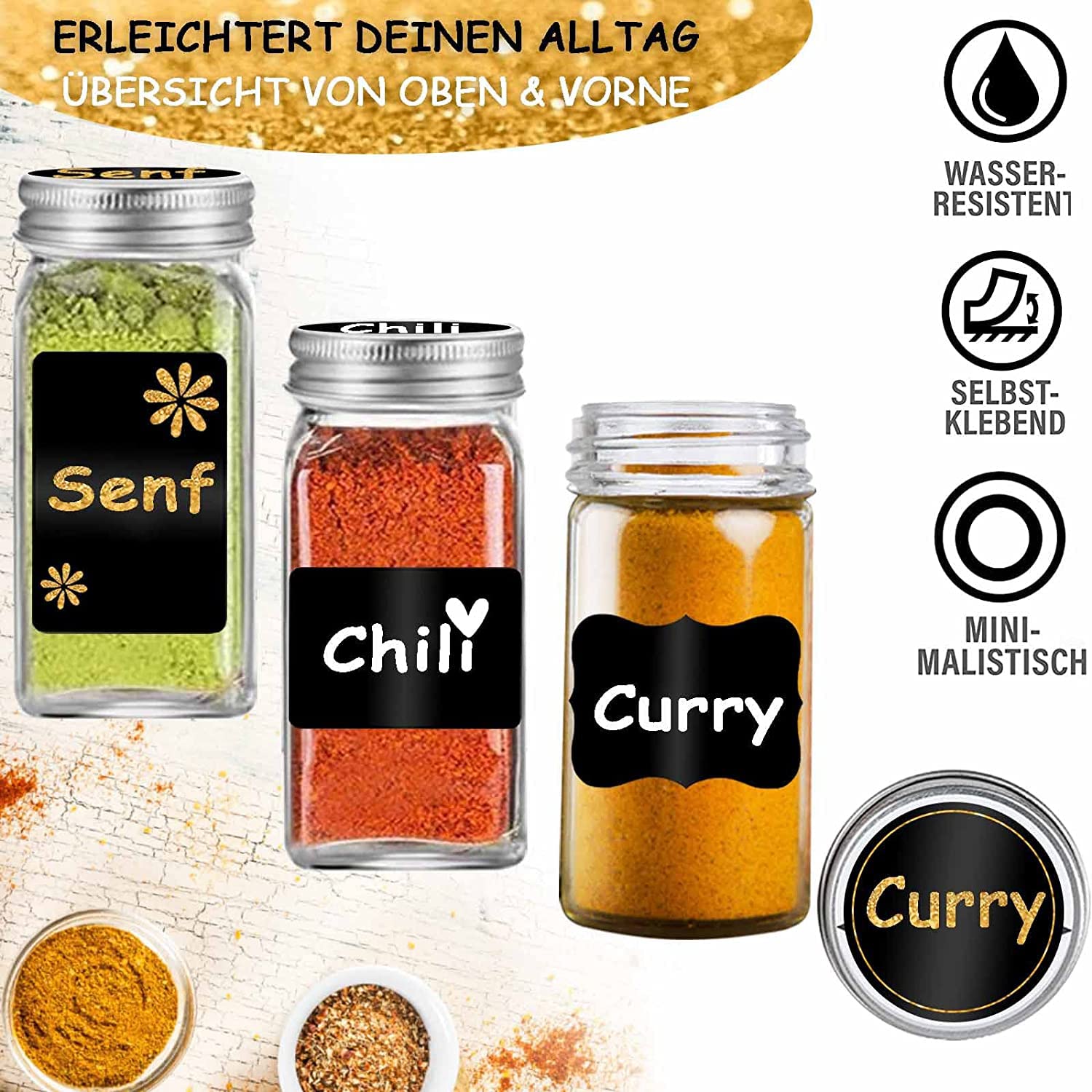 Étiquettes Autocollantes étanches - Lot De 120 étiquettes Noires, 3 Tailles, Pour Pots, Bocaux, Organisation Cuisine - 8