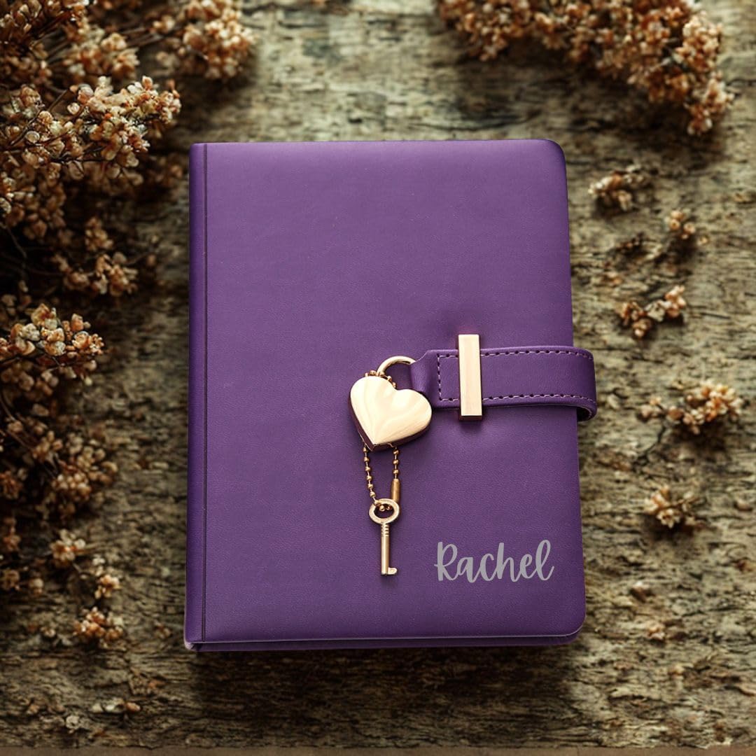 Heart Shaped Lock Diary with Key PU Leather Cover Journal Personal Organizers Secret Notebook for Girls & Women B6 Size 5.3x7inch (Purple Diary)