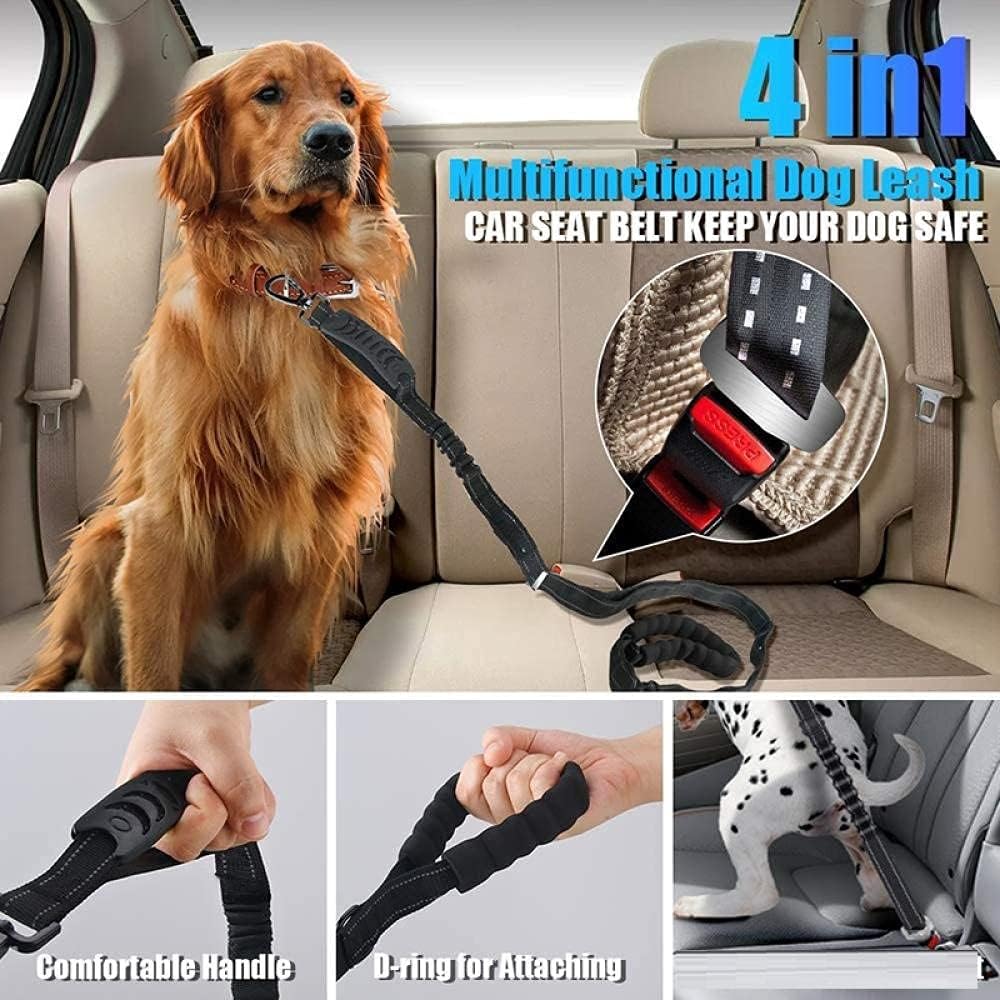 Dog Car Seat Belt 4 in 1 Multifunction Heavy Duty Dog Leash Car Seat Belt Reflective Shock Absorbing Bungee Pet Leash Traffic Control
