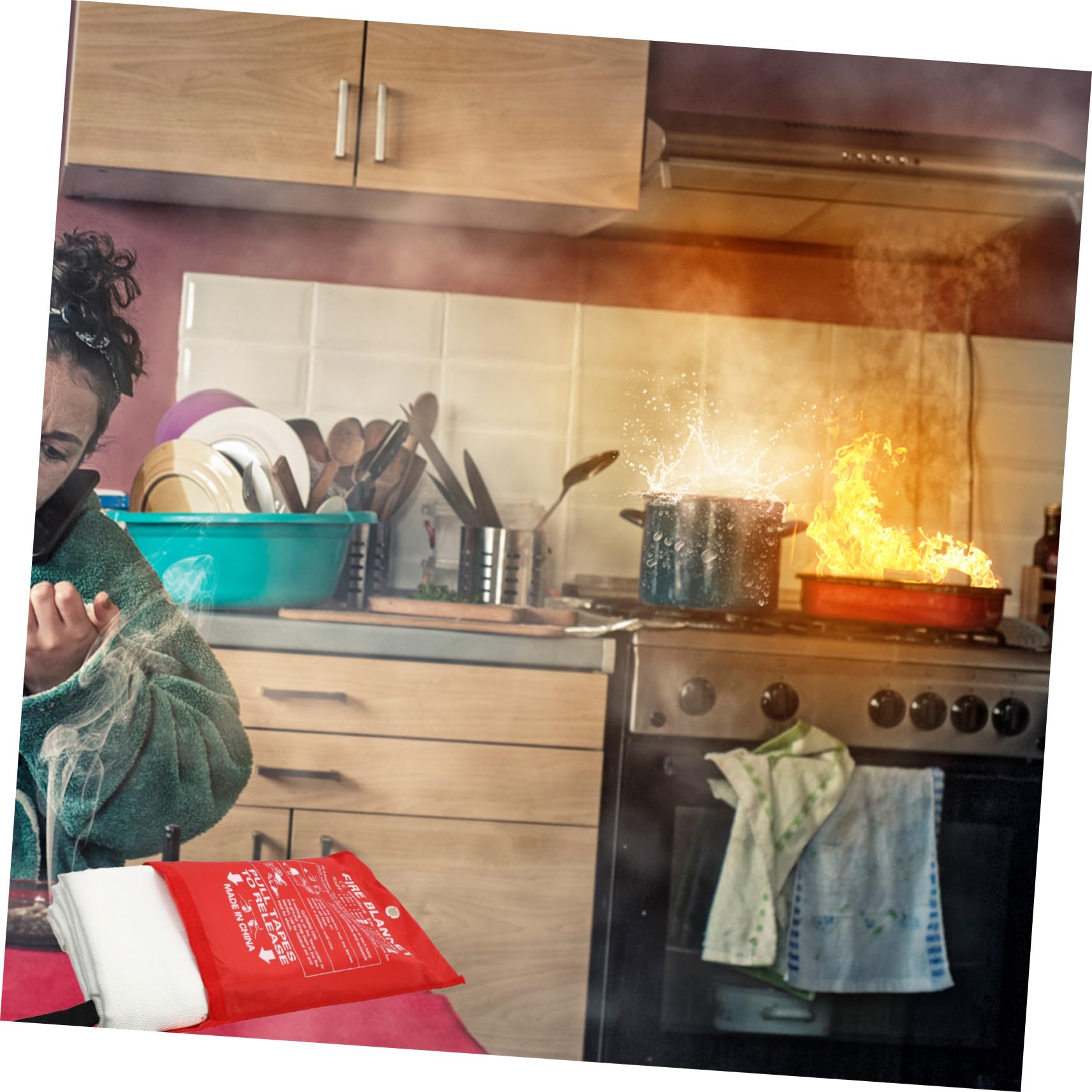 Alasum Manta Ignífuga Portátil para Emergencia contra Incendios, Manta Ignífuga Ligera y Duradera Protección Térmica, Adecuado para Cocina, Barbacoa, Camping y Vehículos