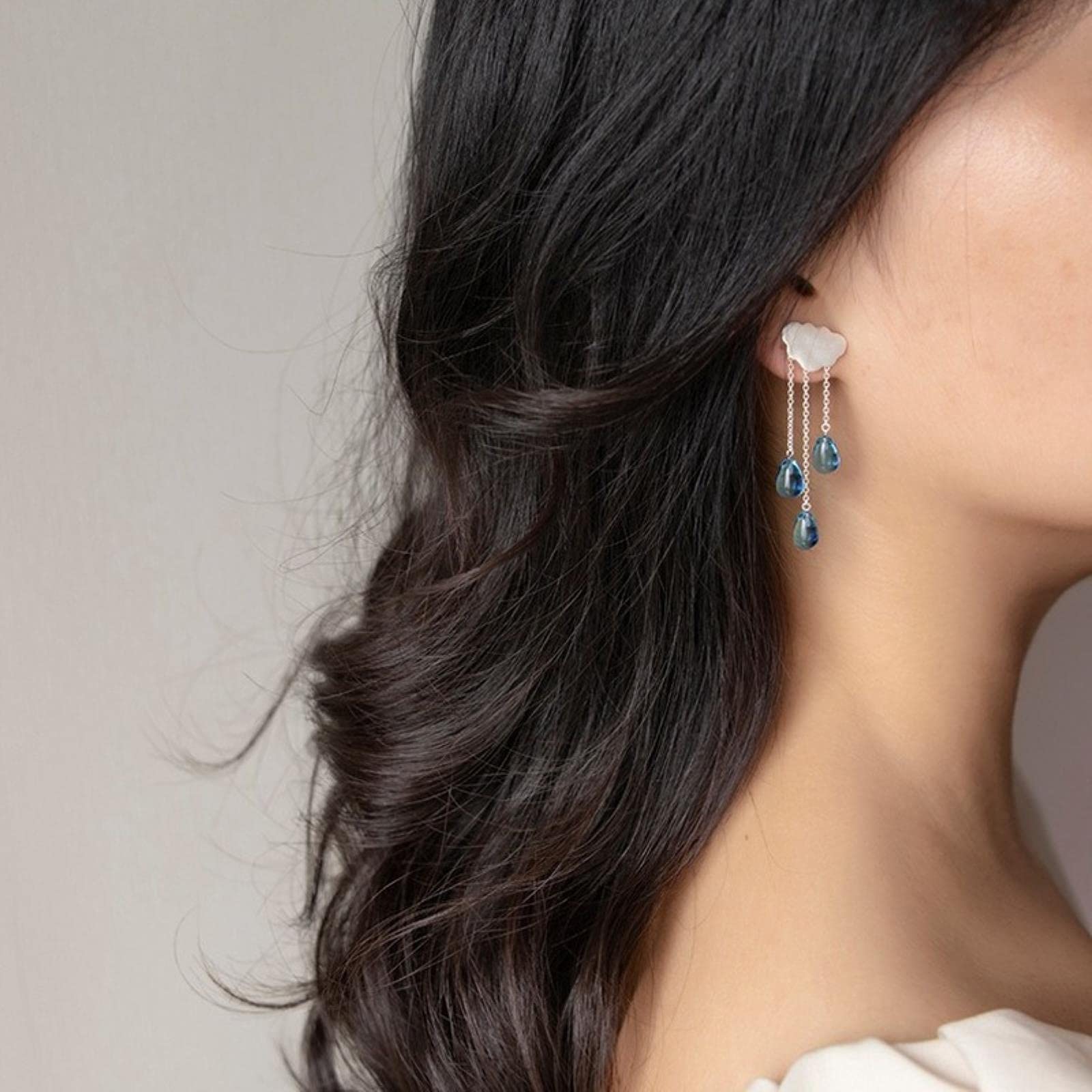 SALAN Orecchini Pendenti in Nappa di Cristallo Lunghi con Design A Nuvola in Argento Sterling 925 per Regali di Gioielli Moda Donna