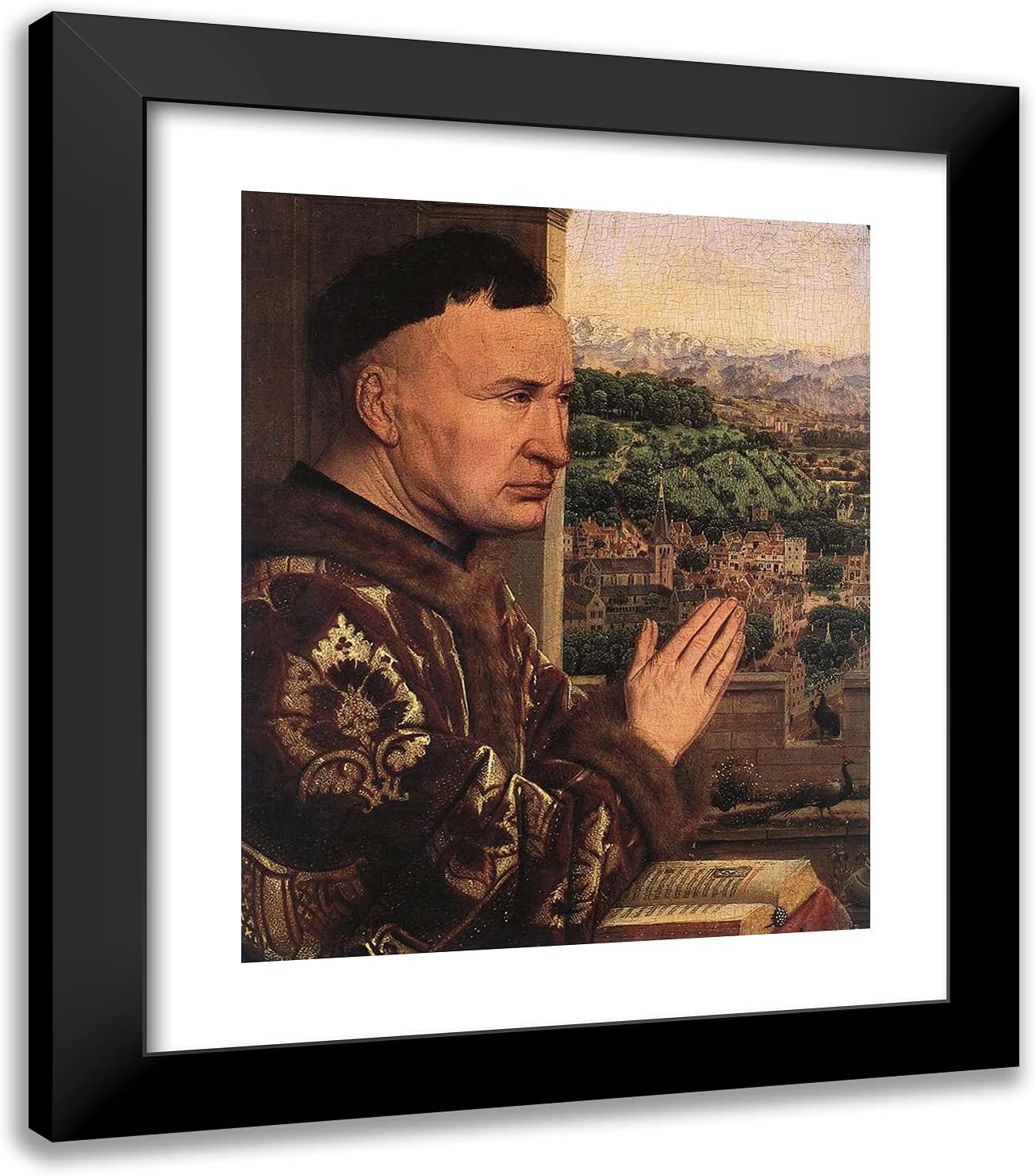 ArtDirect Van Eyck, Jan 20x23 Black Ornate Framed Art Print with Double Matting Titled: The Virgin of the Chancellor Rolin ll