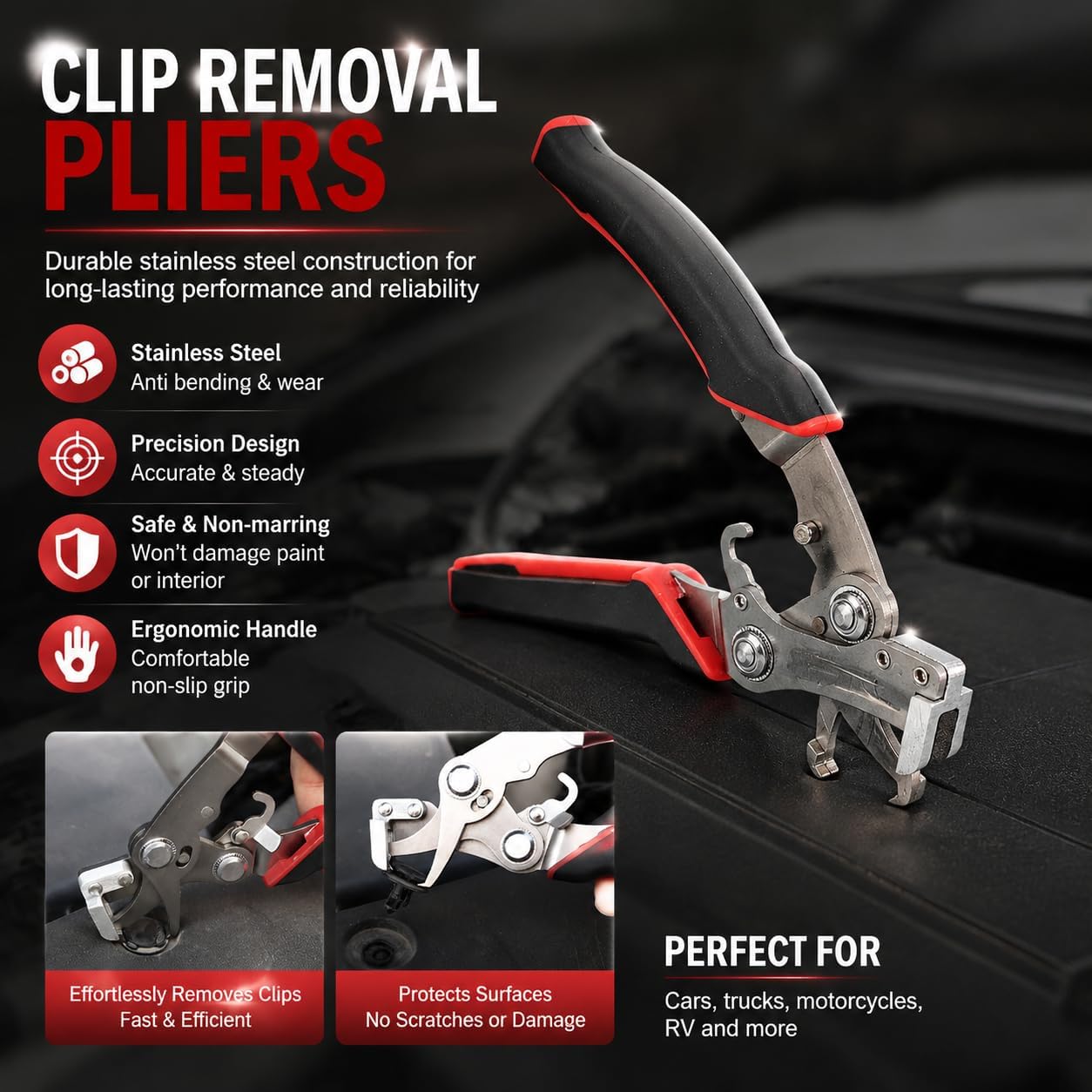 Aramox Car Clip Pliers Disassembly Tool, Stainless Steel, Multifunctional Fastener Remover for Interior Trim Clips and Rivets