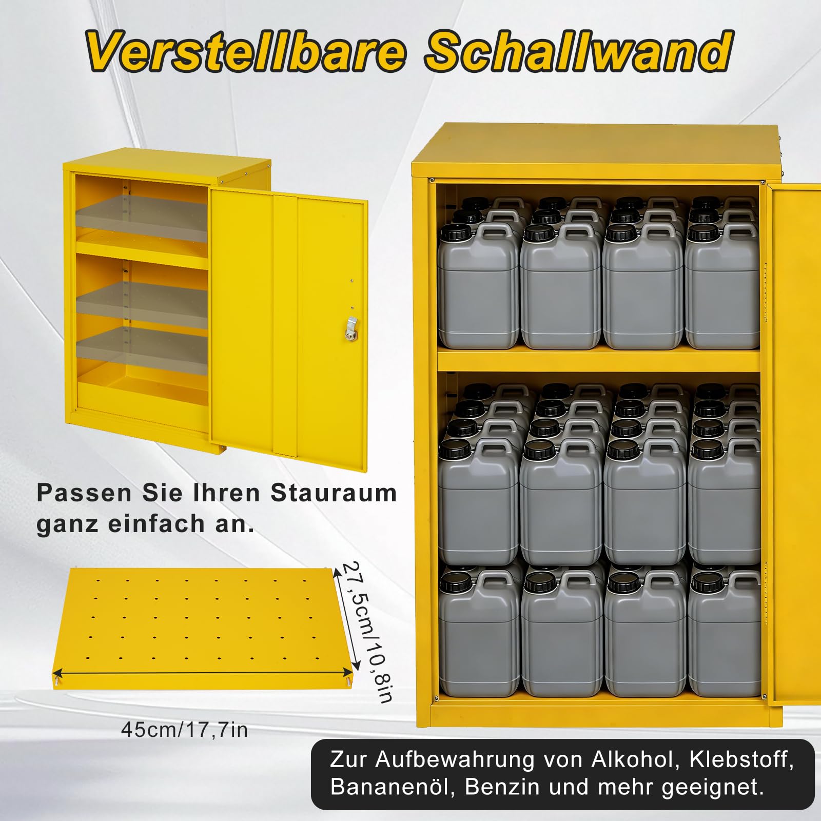 Armoire de rangement de sécurité - 71 x 46 x 31 cm - Armoire de sécurité industrielle - Résistante au feu - Avec séparateurs réglables - Qualité industrielle et laboratoire - Jaune
