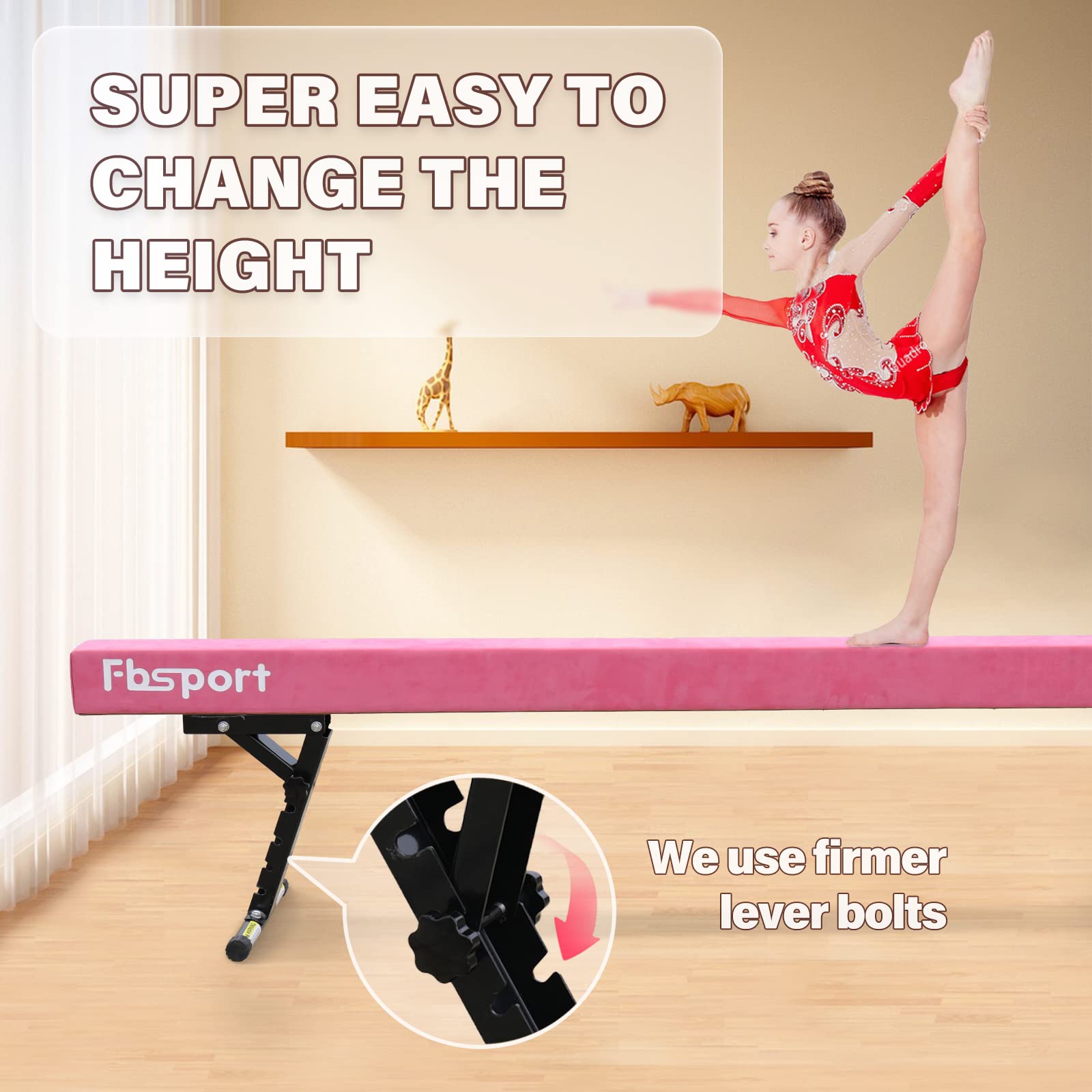 FBSPORT 8ft Adjustable Balance Beam High and Low Floor Beam Gymnastics