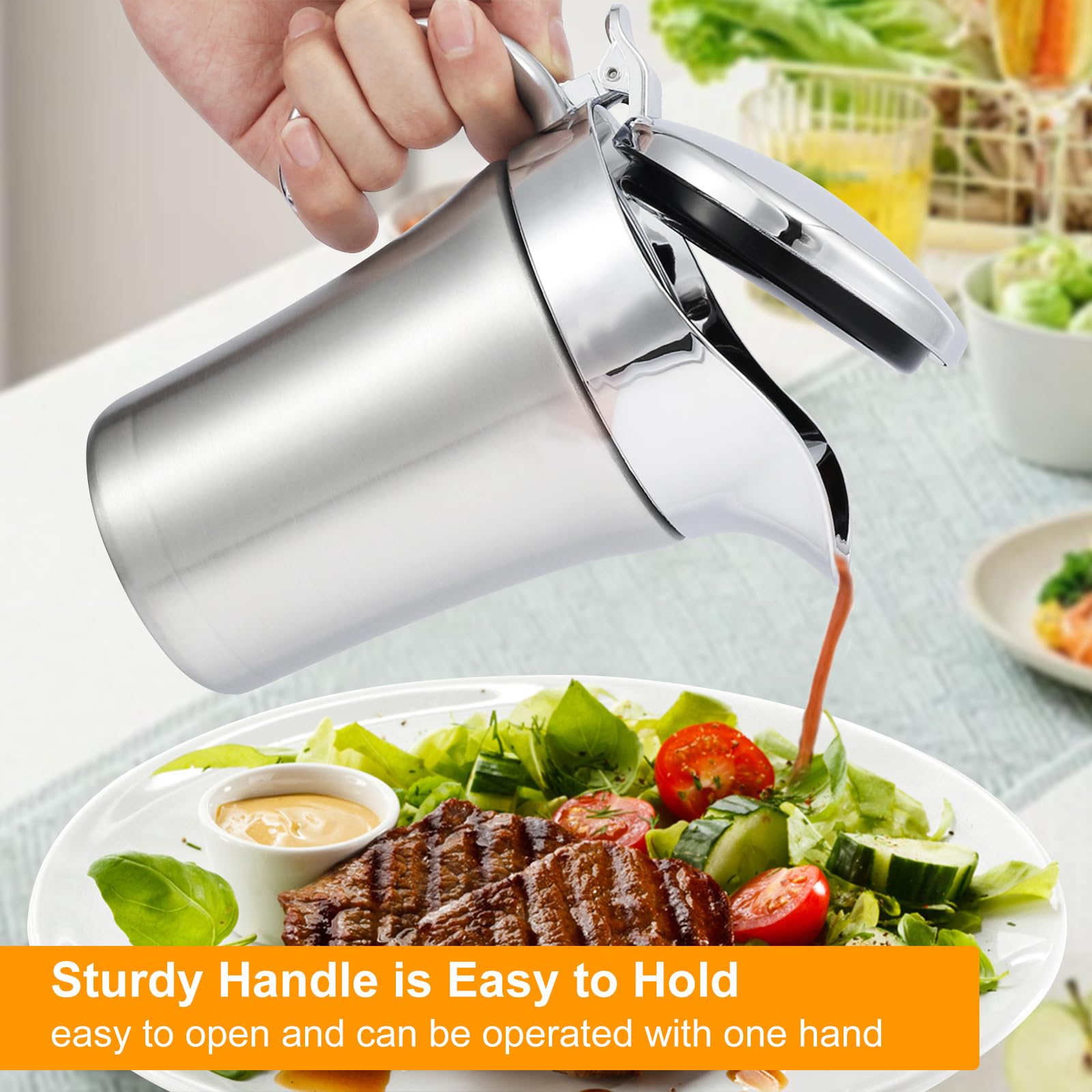 750Ml Salsera de Acero Inoxidable de Doble Pared,Recipiente Aislado para Salsas con Tapa,Calentador de Salsas,Mantiene la Comida Caliente o Fría,Salseras para Salsa,Natillas o Crema, Salsa