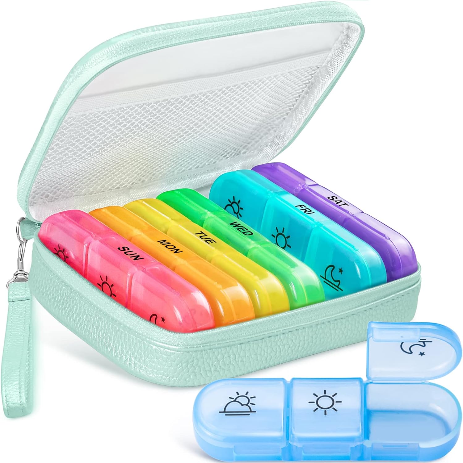 AMOOS Cute Pill Organizer 3 Times a Day, Large Daily Pill Case for Women, Portable