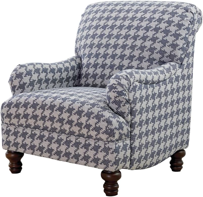 Coaster Home Furnishings - Glenn - Wood - Upholstered Accent Chair with English Arms, Houndstooth Check Pattern, Turned Legs and Attached Cushions - Living Room - Blue - 903093