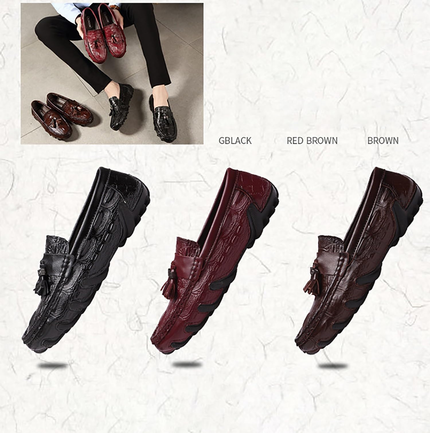 Hombre Mocasines con Borlas Sin Cordones - Cuero Sintético Conducción Casual Zapatos Confort con Plantilla Cojín for Uso Diario Negro Marrón Rojo