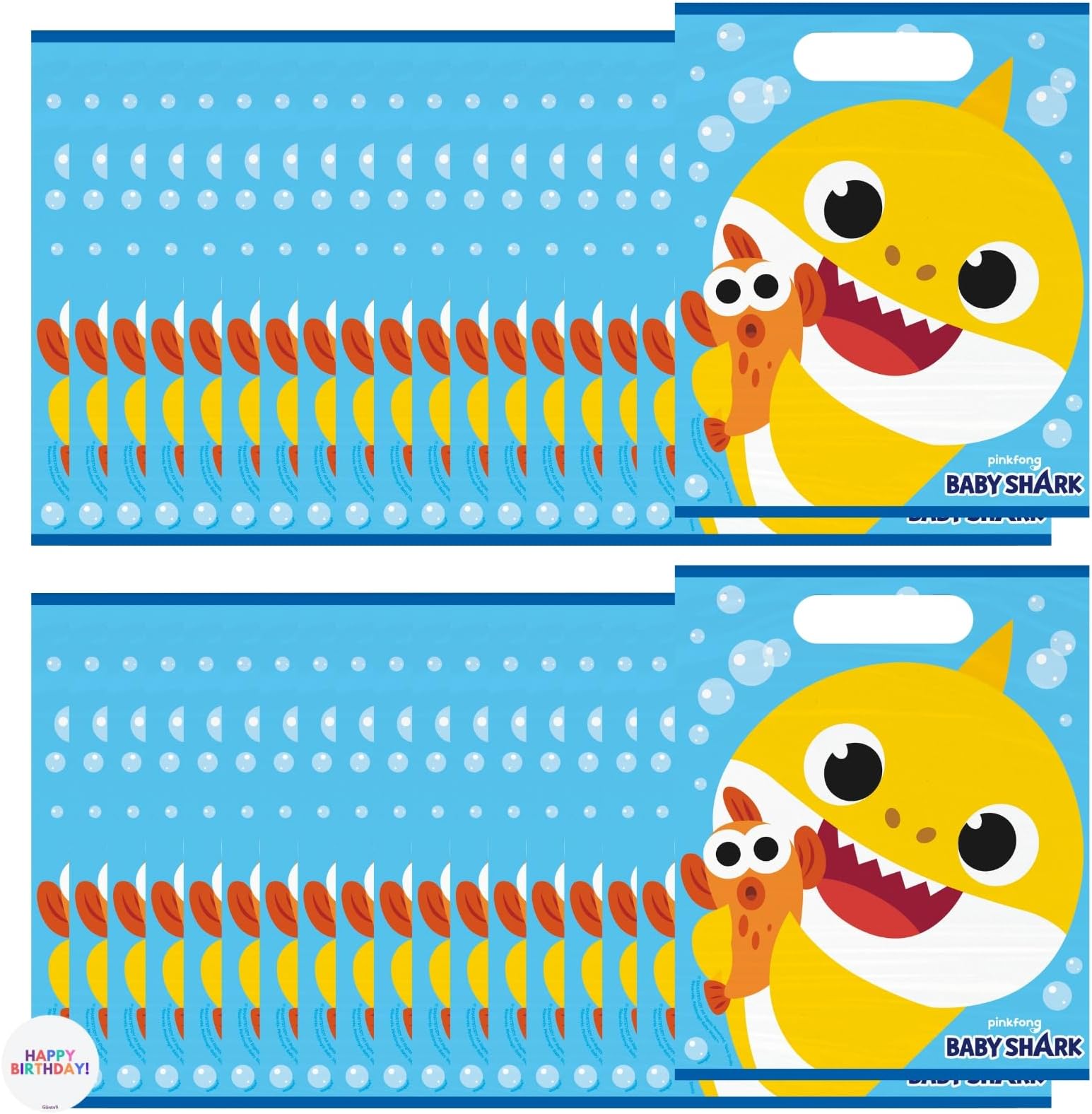 Baby Shark Goodie Bags Pack - Baby Shark Birthday Decorations - Bundle with 16 Plastic Party Favor Bags, Sticker - 16 Guests - Birthday Party Supplies