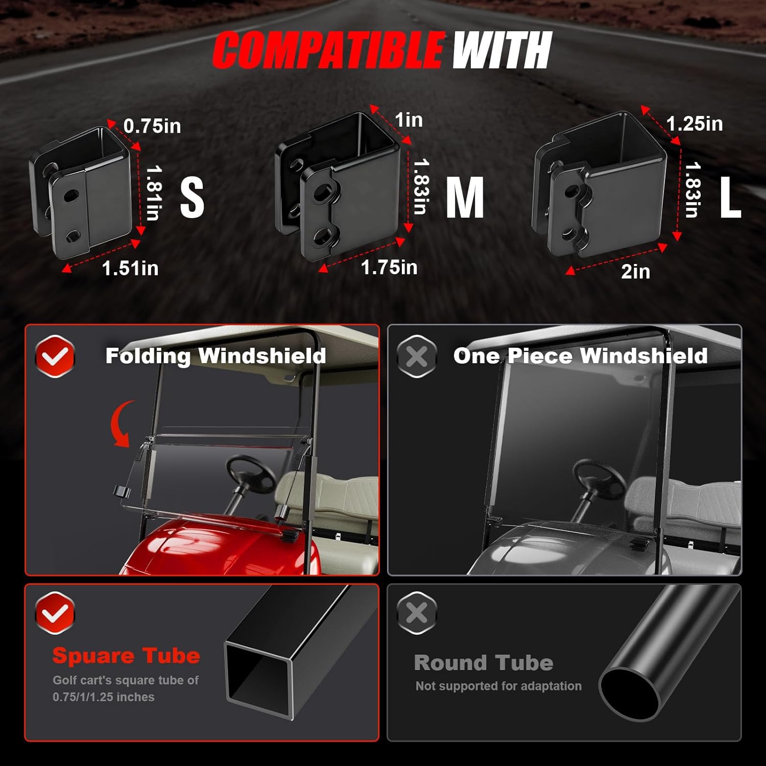 Universal Golf Cart Mirrors, No Drilling HD Shatterproof Glass Mirrors for EZGO Club Car Yamaha, Golf Cart Side Mirror & Rear View Mirror Kit, 180° Rotation, No Blind Spots