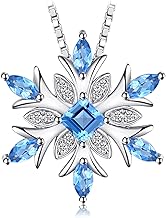 JewelryPalace Women's Snowflake Pendant Necklace Natural Stone Pear Cut Blue Topaz Cubic Zirconia 925 Sterling Silver Chain 45 cm Christmas Flower Jewellery Gift, Sterling Silver, Topaz, Zirconium