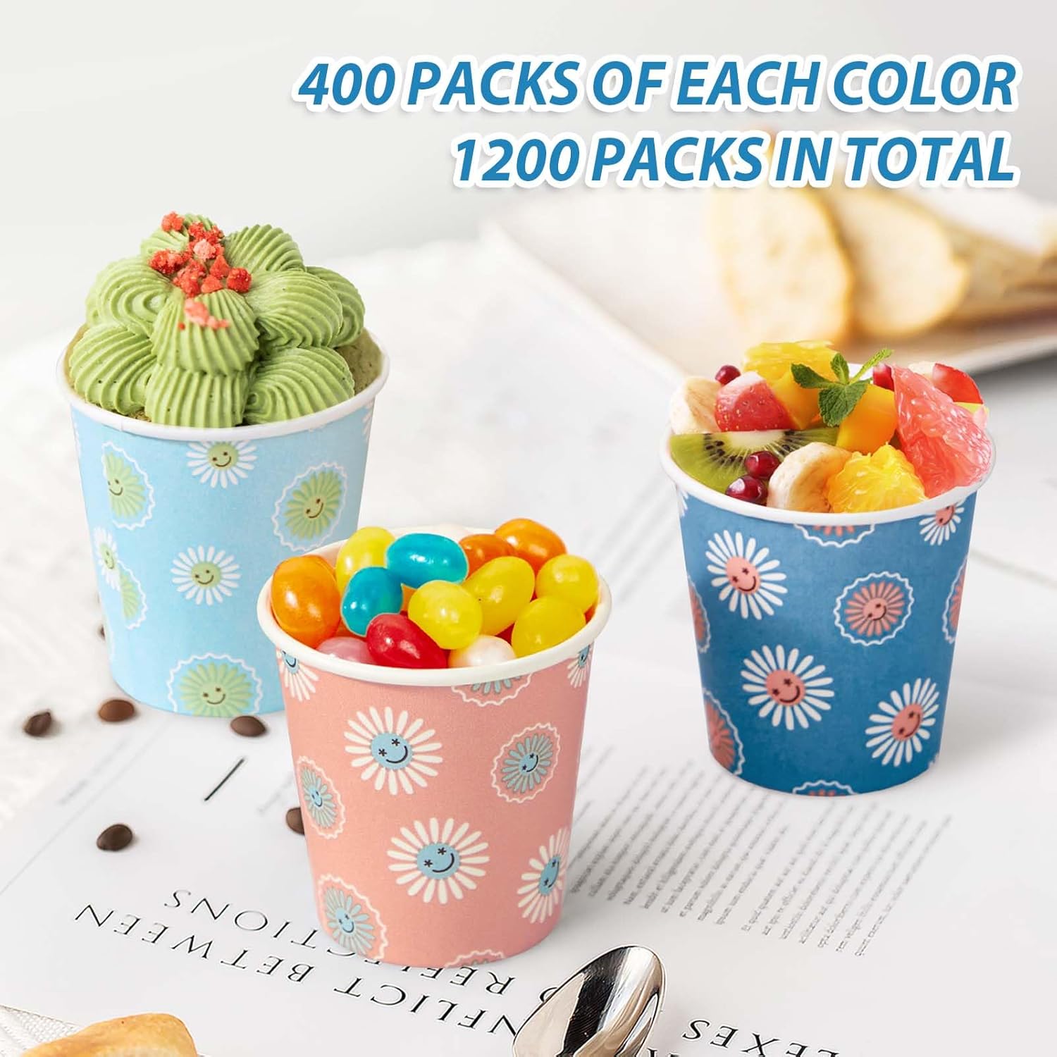 SIUQ 1200 Pack 3 oz Paper Cups, Disposable Bathroom Cups, Mini Mouthwash Cups, Small Cup 3 Ounce for Bathroom, Party, Picnic, BBQ, Travel(Daisy) - Image 7