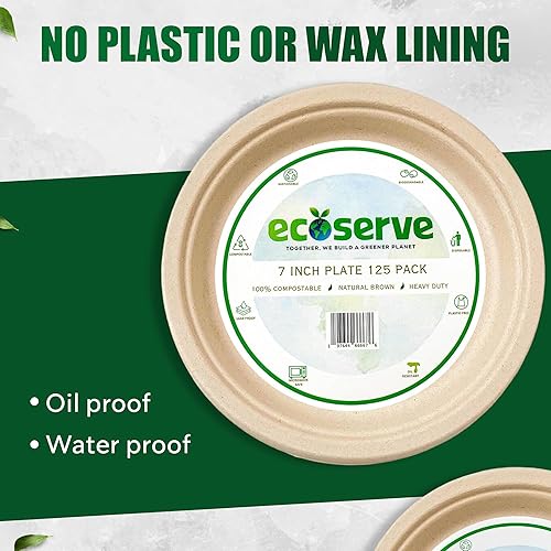 Miniatura 5 de Platos de papel desechables de alta calidad, 100 % compostables, de 9 pulgadas (paquete de 125), sin BPA, bagazo natural, ecológico, biodegradable,