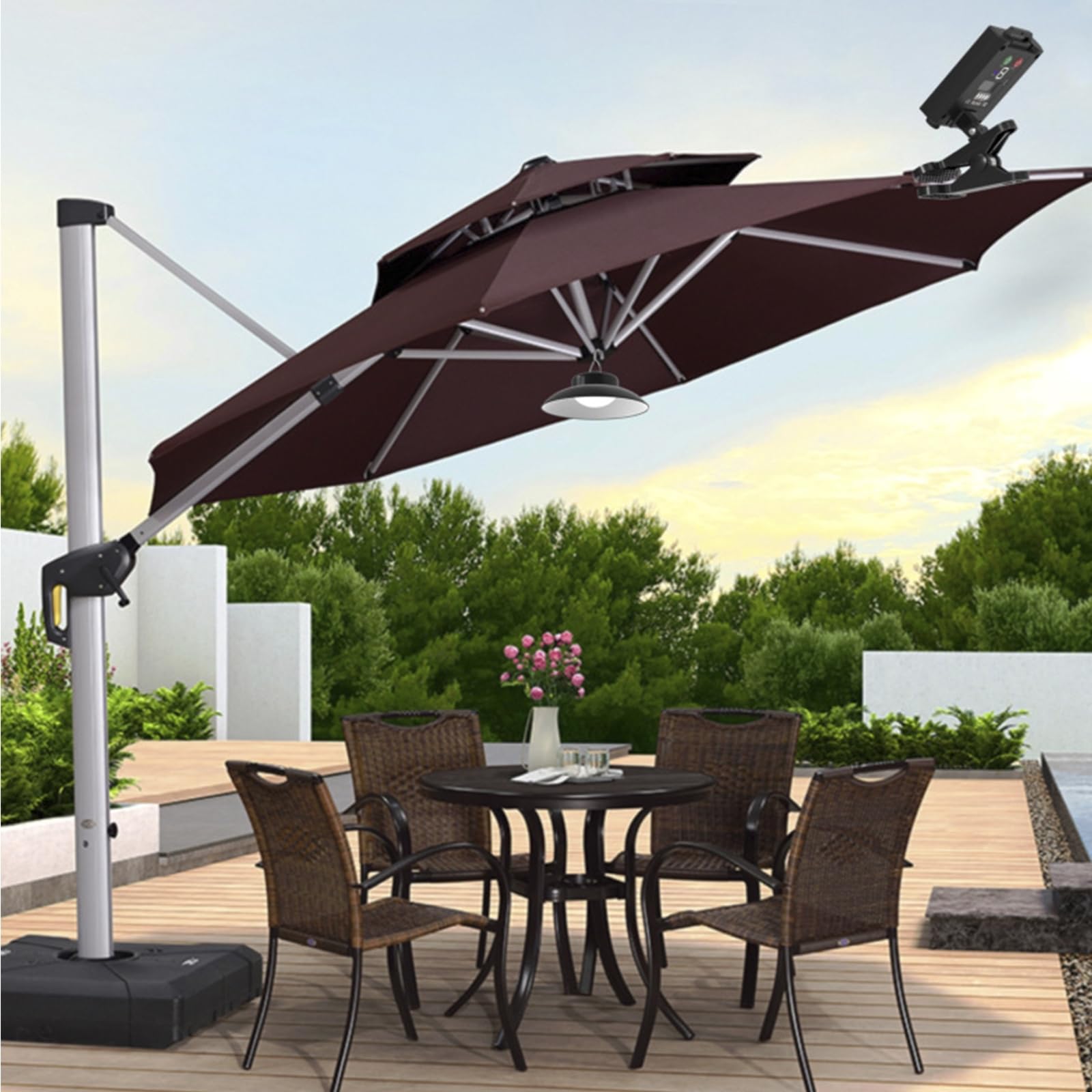 LumièRe De Parasol Solaire Extérieure - Minuterie Télécommande, Lumière Solaire Etanche Lumière de Patio Parasol - pour Beach Tent Camping Garden Party(sans Tente),White Light