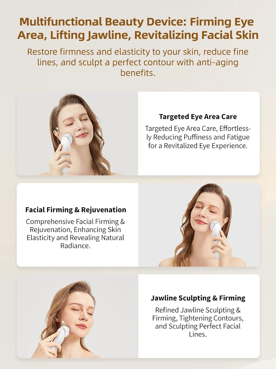 6-in-1 Age-Defying - Eye, Face & Neck Lift & Firm, 5-Color Light Therapy for Face with Microcurrent, Vibration, Heat & Cooling, Skin Care Tool for Youthful & Tightening Skin (White) - Image 5