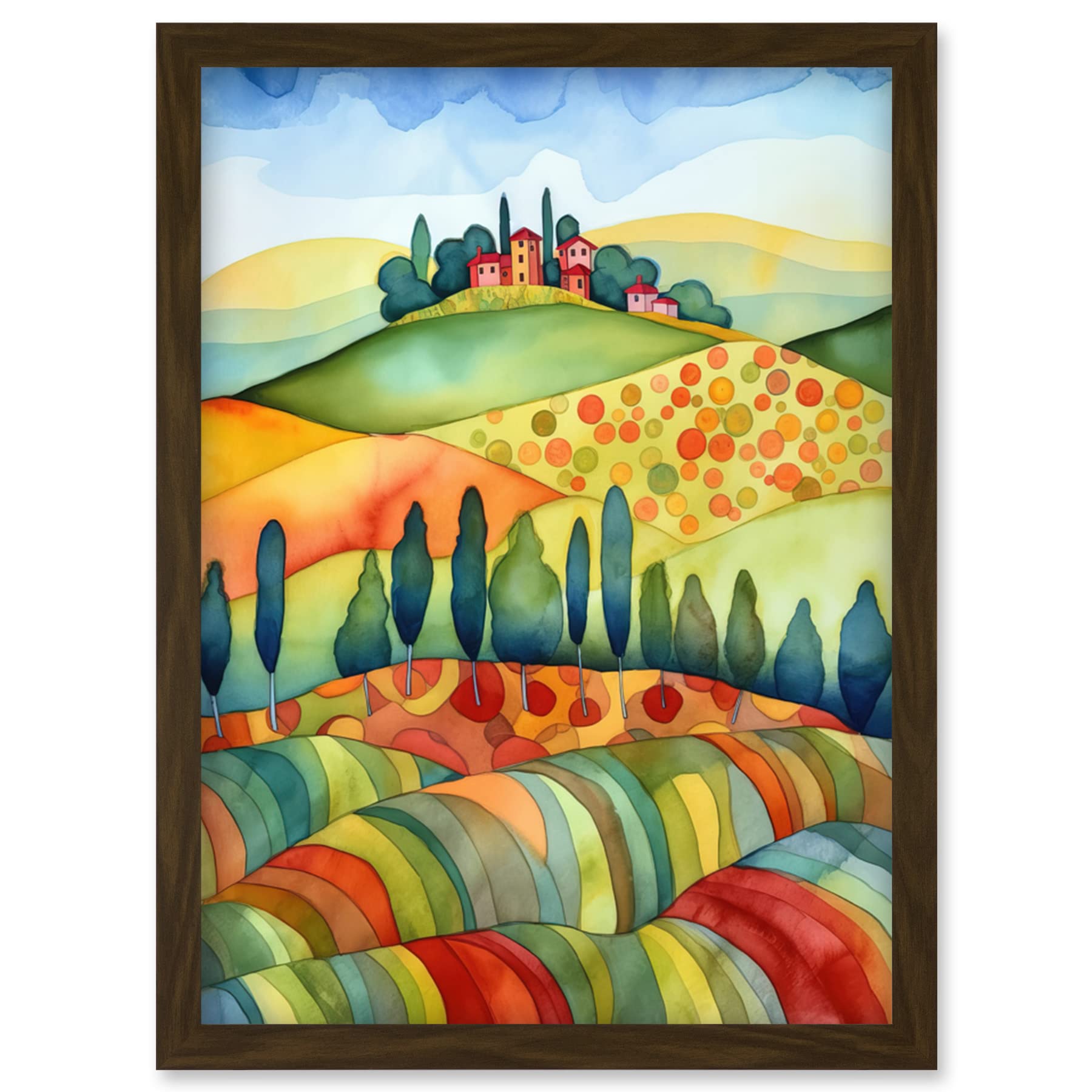 Landscape of Tuscany House on the Hill Folk Art Print - Framed Wall Art A4 - Artery8