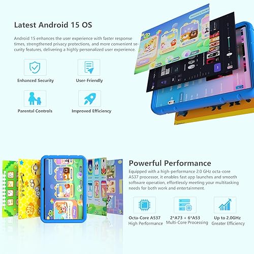 Miniatura 4 de NRKDUBQ 2025 Última Tablet de 10.1 Pulgadas para Niños Android 15 con Estuche Protector EVA Tablets para Niños con 20GB RAM 128GB Almacenamiento
