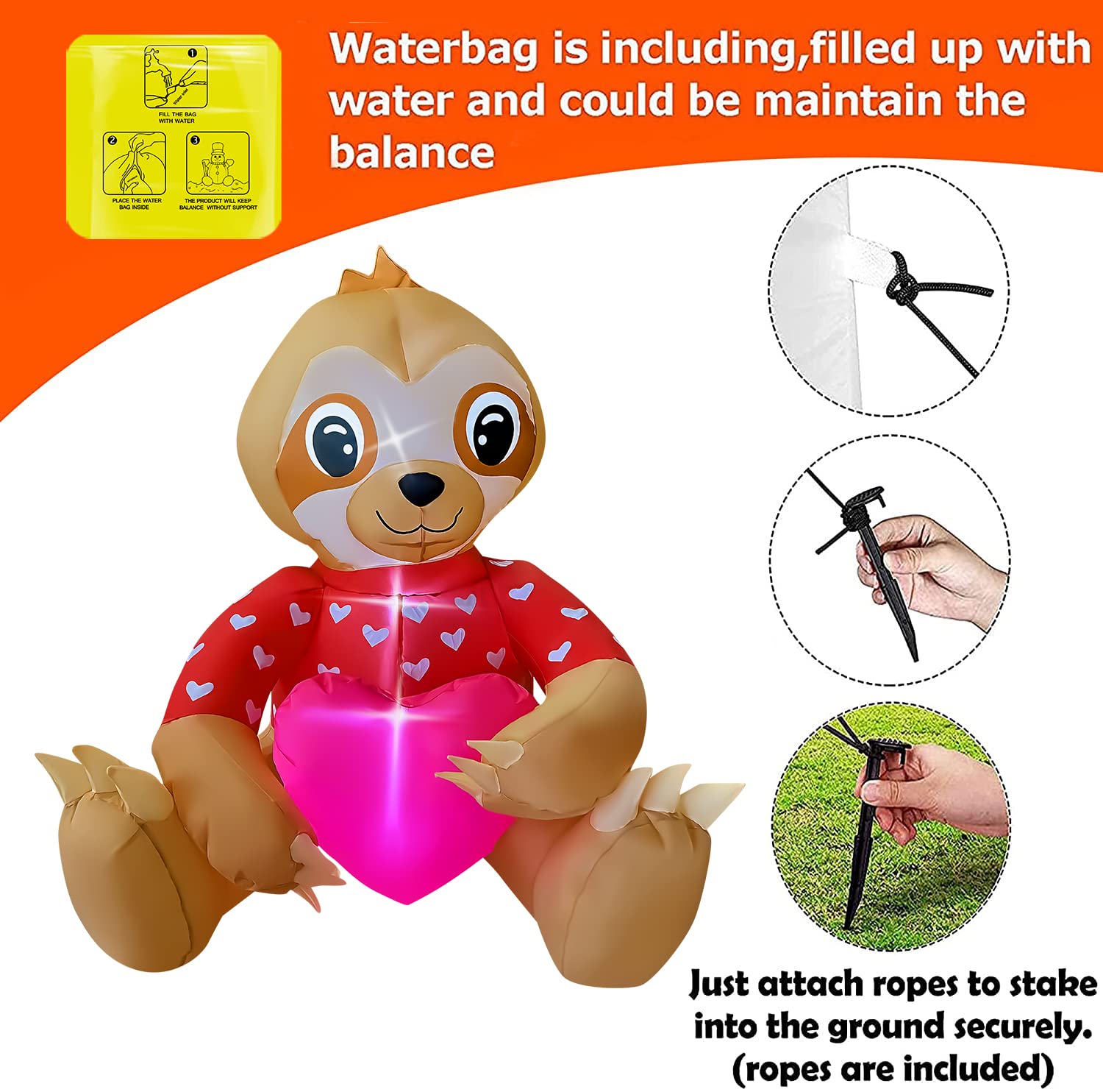 JOYEASE 3.5 Ft Valentine's Day Inflatable Sloth with Heart Light Up ...