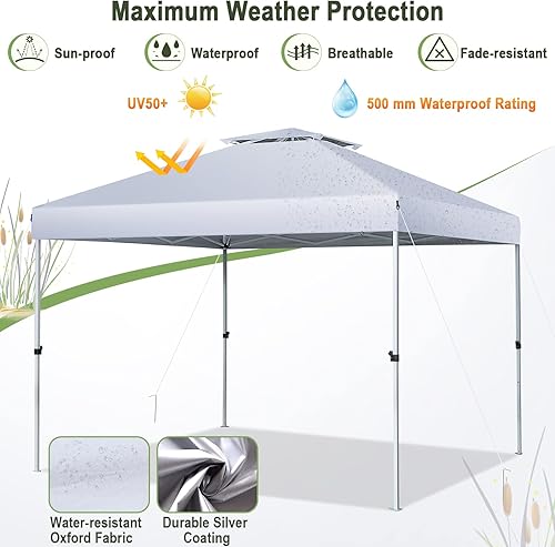 Miniatura 8 de Tangkula Toldo desplegable de 10 x 10 pies, toldo para exteriores fácil de instalar con bloqueo central, bolsa de transporte con ruedas, techo doble