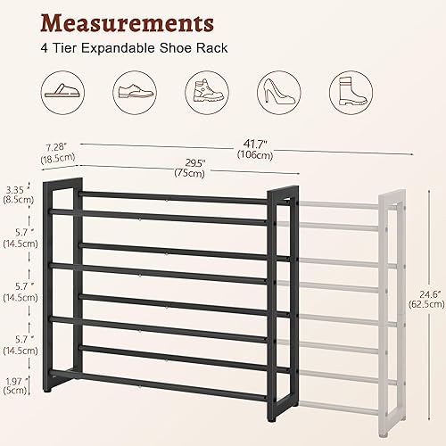 Miniatura 3 de FAVOOSTY Zapatero expandible de 4 niveles, estante ajustable para zapatos, organizador de almacenamiento que ahorra espacio, estante de metal para