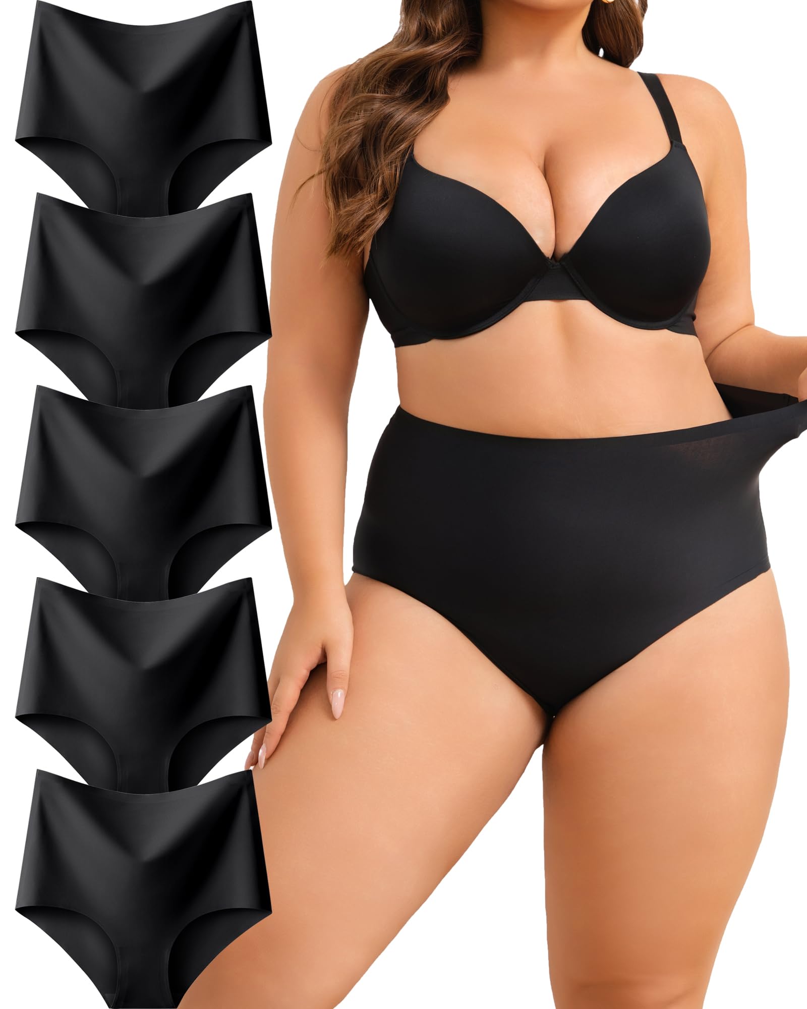 ALL OF SHE 5er Pack High Waisted Unterhosen Damen Seamless Slips Nahtlos Unterwäsche Hohe Taille Bequeme Hipster No Show Panties Mehrpack