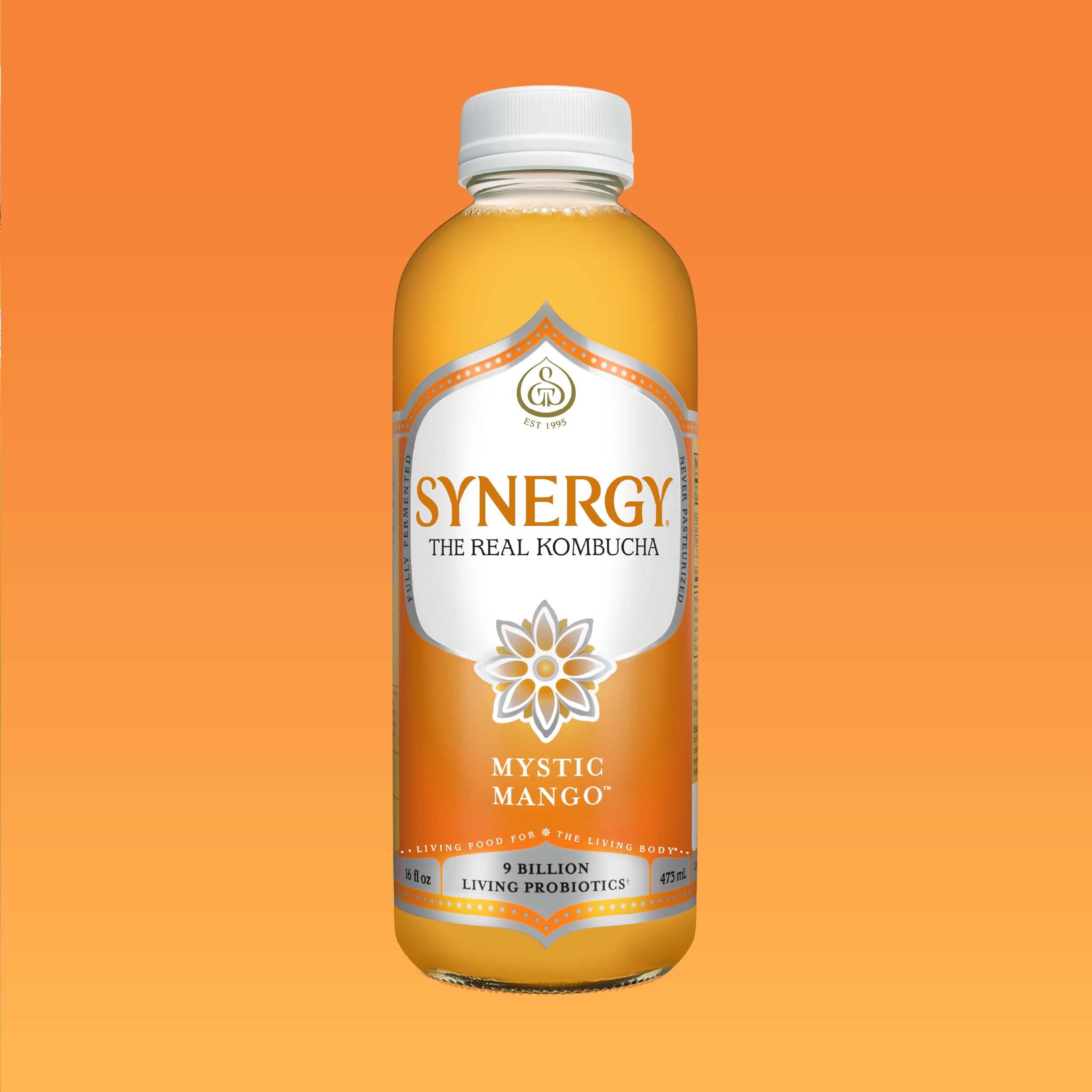 SYNERGY The Real Kombucha - Mystic Mango - 16 fl oz Bottle - Raw Probiotic Drink for Gut Health and Immune Support