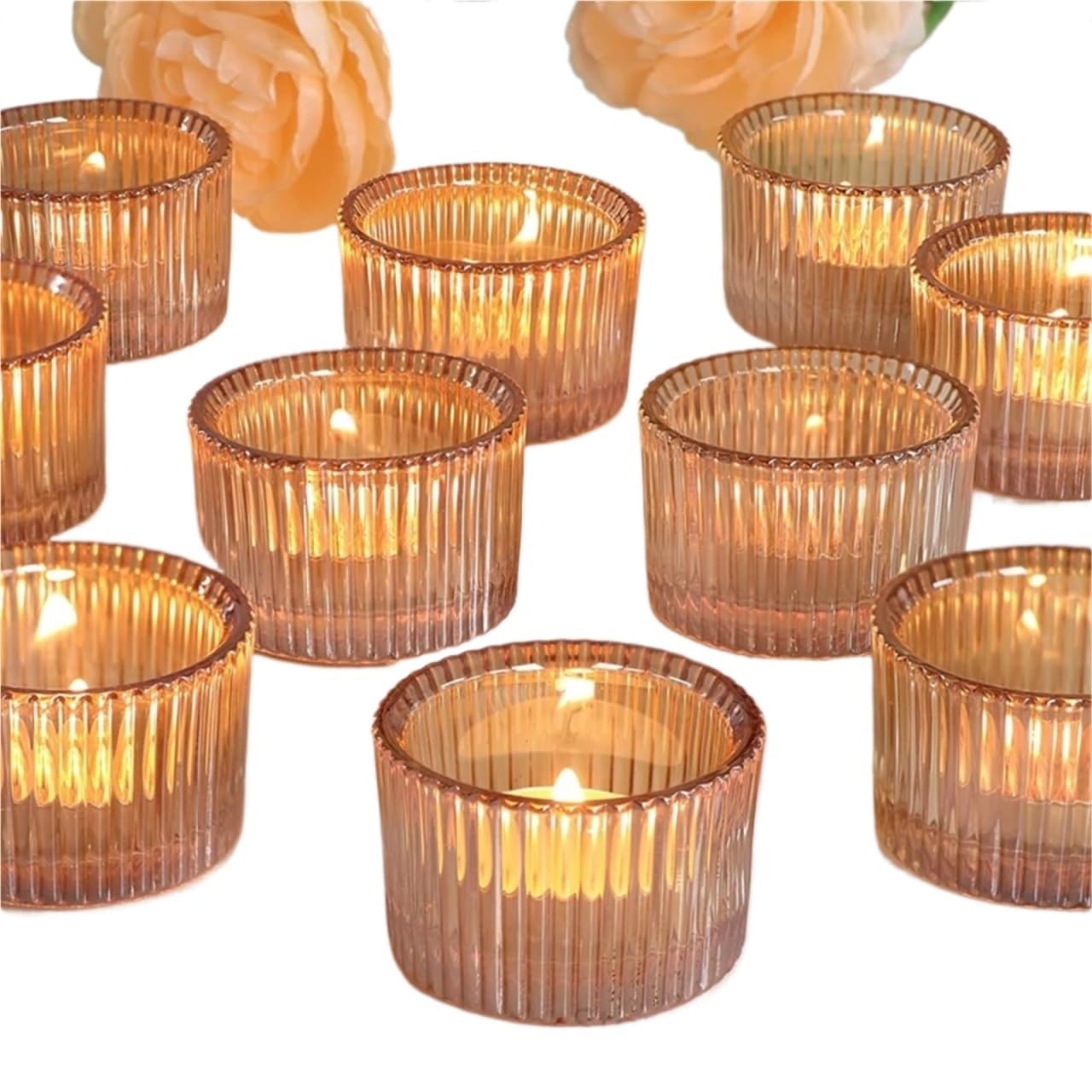 Tea Light Holders 12pcs Tealight Candle Holder,Small Votive Holders For Table Centerpiece,Glass Tea Light Candles For Party&Home(Gold)