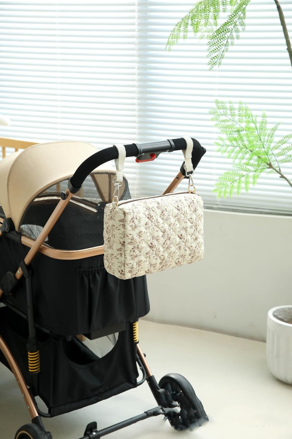 Cute Diaper Tote Bag Baby Stroller Organizer, Quilted Floral Mommy Bag Travel Baby Bag Nursery Storage for Outdoor