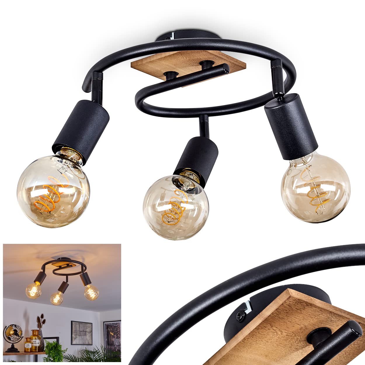 Lampada Da Soffitto Maidford Nera A 6 Luci - Design Retrò, Faretti Regolabili, Attacco E27, Senza Lampadine Incluse