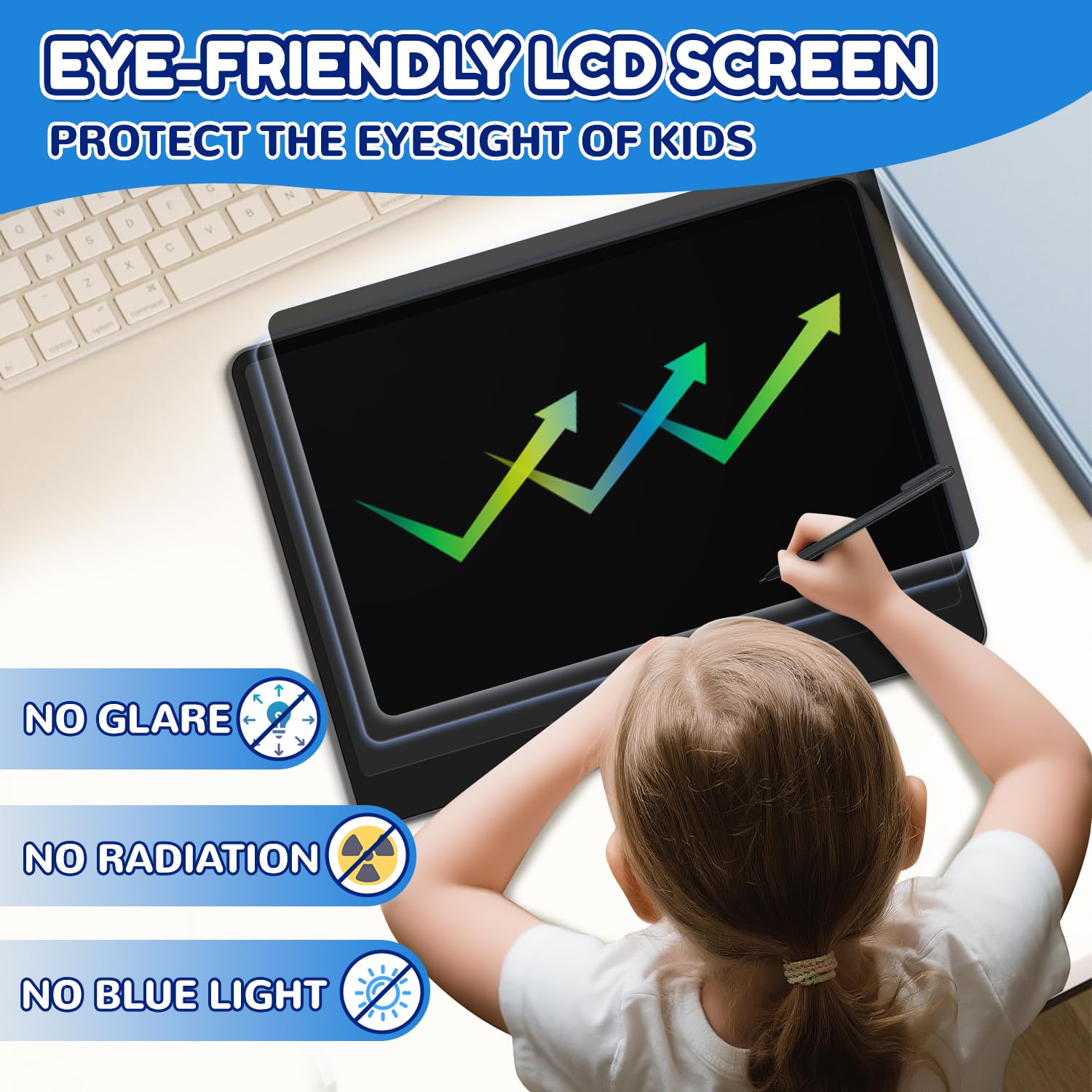 POPERFUN Tavoletta Grafica Bambini 16 Pollici,Colore Lavagnetta Cancellabile Bambini, Educativo Apprendimento Giocattoli per 3-12 Anni Ragazzi e Ragazze, Regalo Natale Compleanno