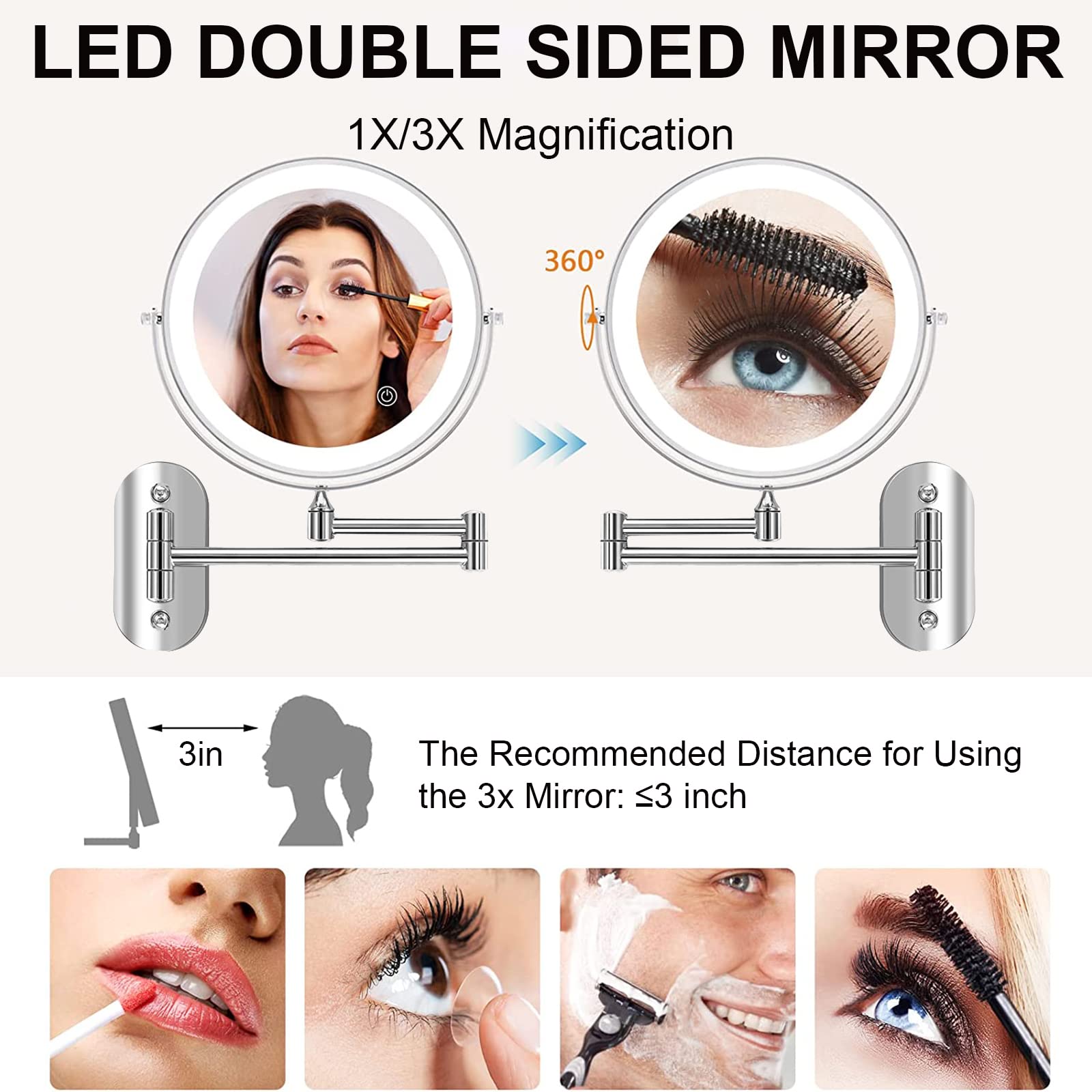 Specchio Da Trucco Con Luce LED 1x/10x Ingrandimento - Girevole 360° Per Bagno - Foto 9