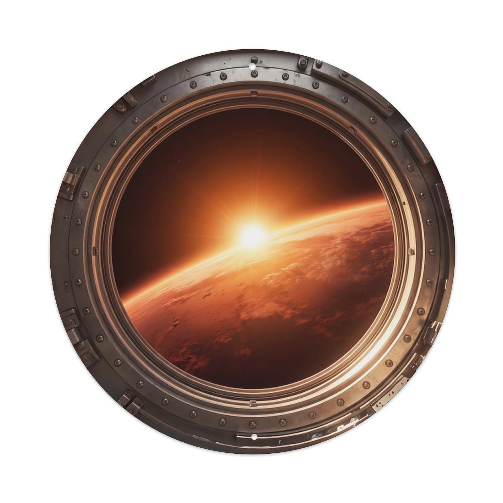 Red Planet Sunrise from Space Station Porthole Metal Tin Sign
