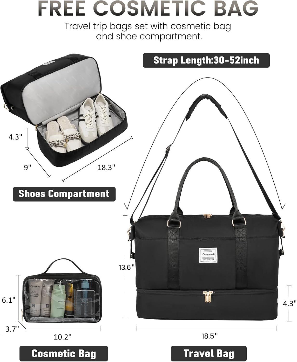 LOVEVOOK Travel Bag Weekender Bags for Women, Carry on Overnight with Shoe Compartment,Duffle Bag with Laptop Pocket,Hospital for Labor Delivery,Gym Tote with Toiletry