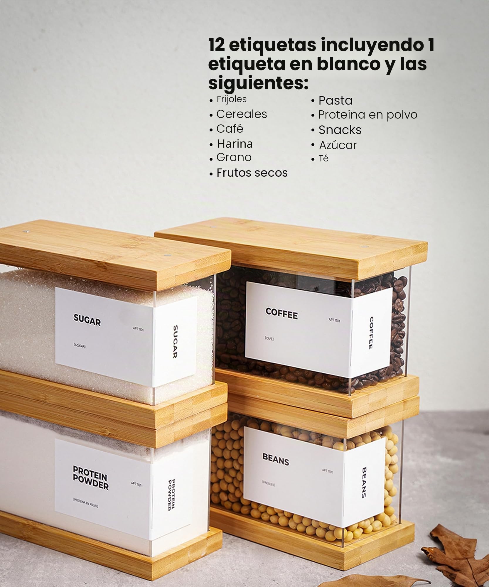 APT 1101 Dispensador de alimentos de bambú | Organizadores y almacenamiento de cocina | Organizadores herméticos de despensa y contenedor de almacenamiento | Cereales, arroz, harina, almacenamiento de