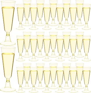 CHENGU 150 Pcs Plastic Champagne Flutes Bulk, Clear Gold, Classic | 5oz Disposable Toasting Cups, Wedding Receptions, Cocktail, Party Events, Easy Cleanup, Toast, Catering and Gatherings