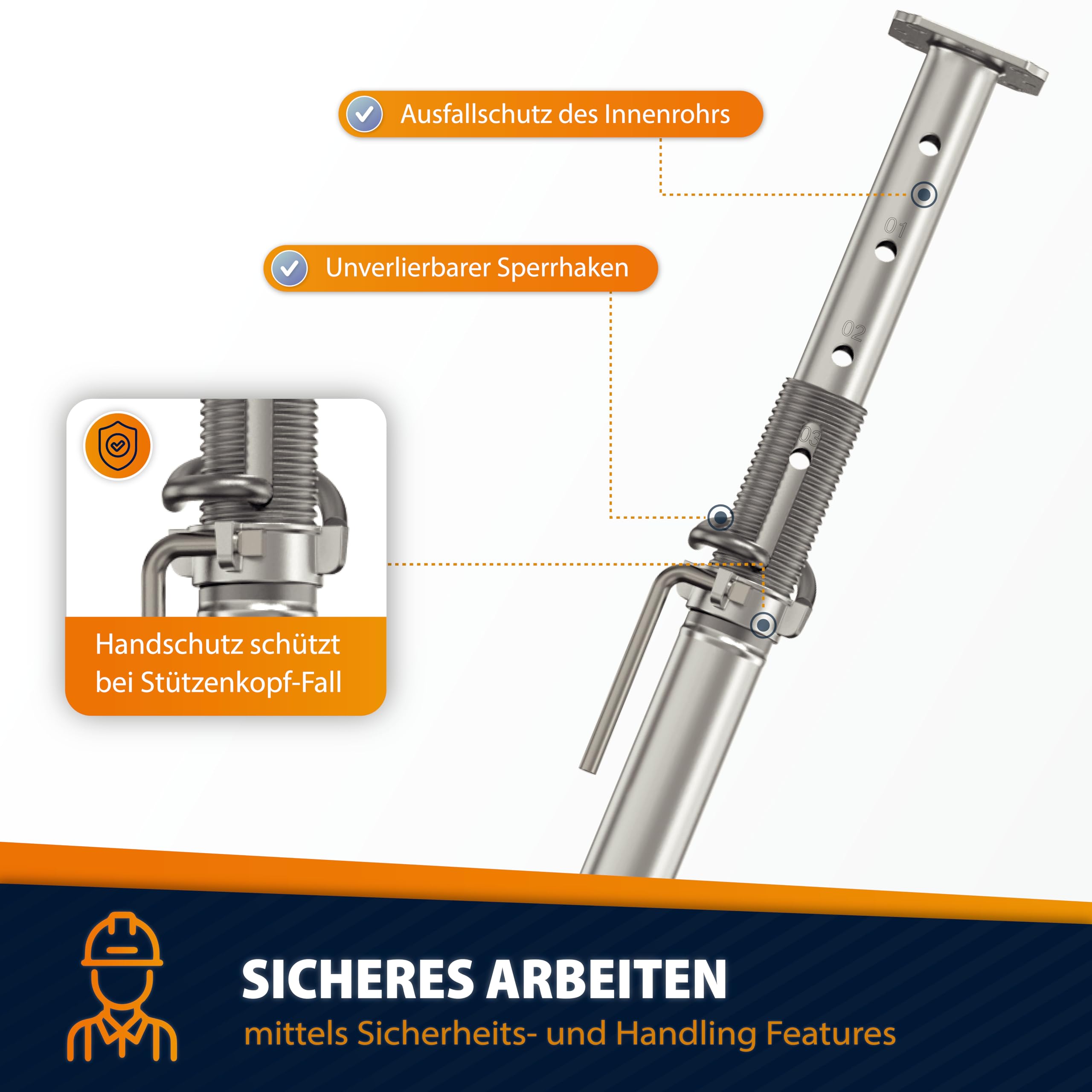 Baustütze [171 – 300 cm] Eco Klasse B/D30 - Montagestütze - Deckenstütze - leichte Einhandstütze - stabile Stützen höhenverstellbar - Teleskopstütze & Deckenspanner Montagehilfe